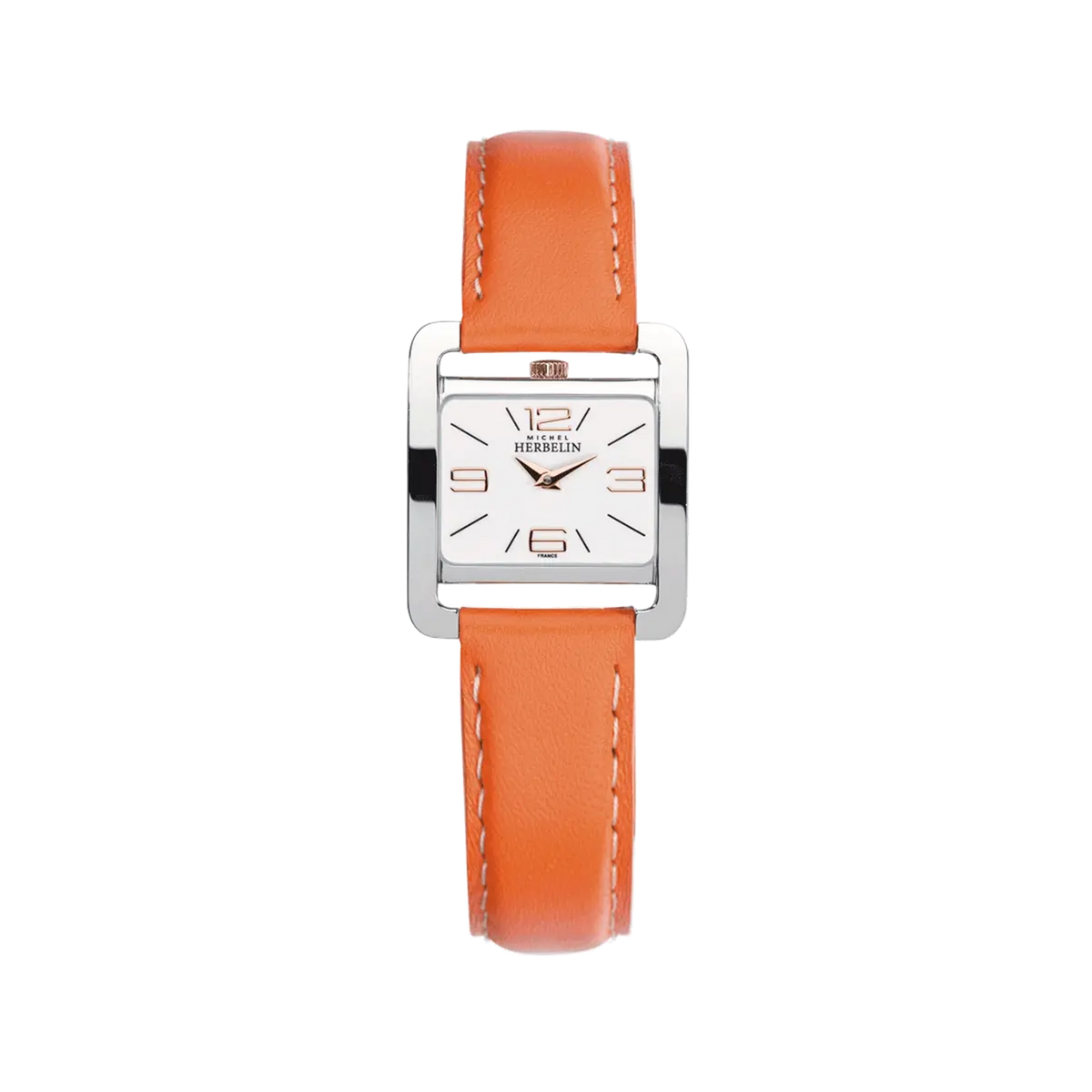 ⁣⁢Ve Avenue, quadrante laccato bianco, cassa rettangolare in acciaio, cinturino in pelle⁤⁣