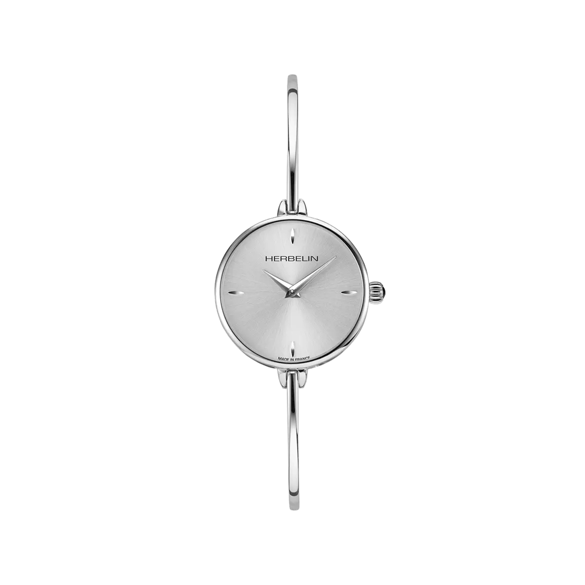 FIL, cadran argent blanc, boîtier acier rond, bracelet acier