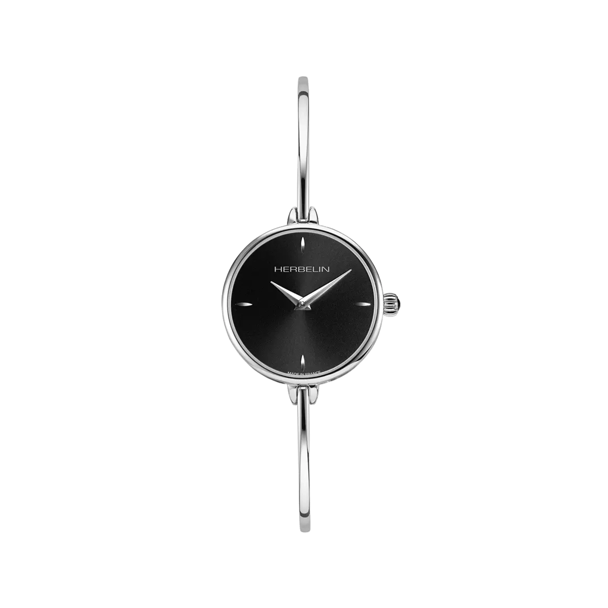 FIL, cadran noir, boîtier acier rond, bracelet acier