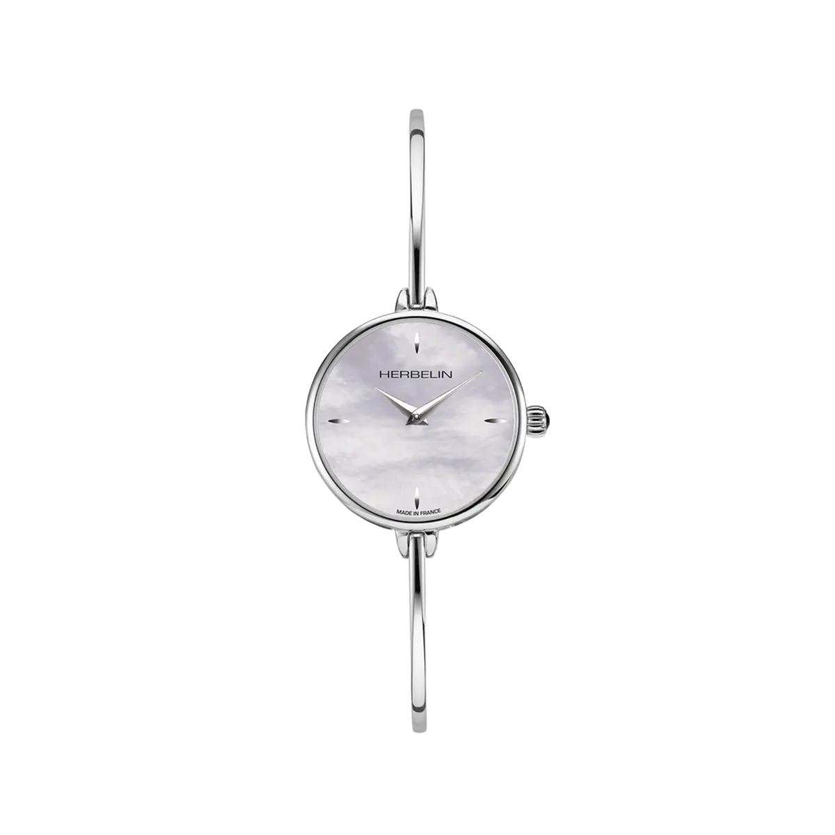 ⁣⁢FIL, white mother-of-pearl dial, round steel case, steel bracelet⁤⁣