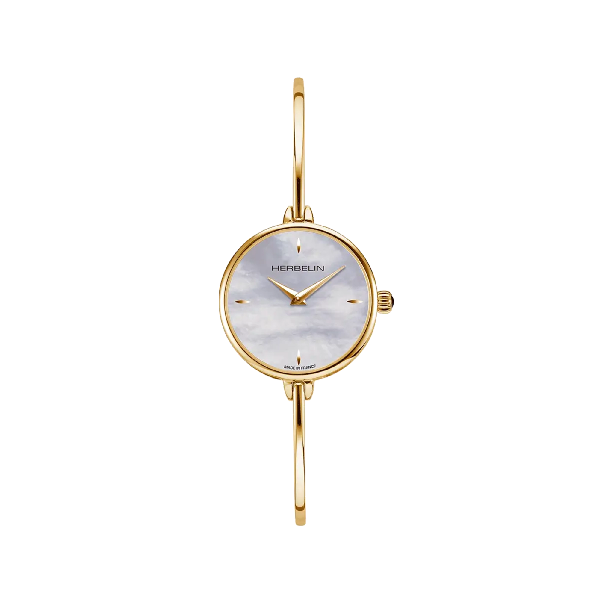 FIL, cadran nacre blanche, boîtier acier PVD or jaune rond, bracelet acier bicolore