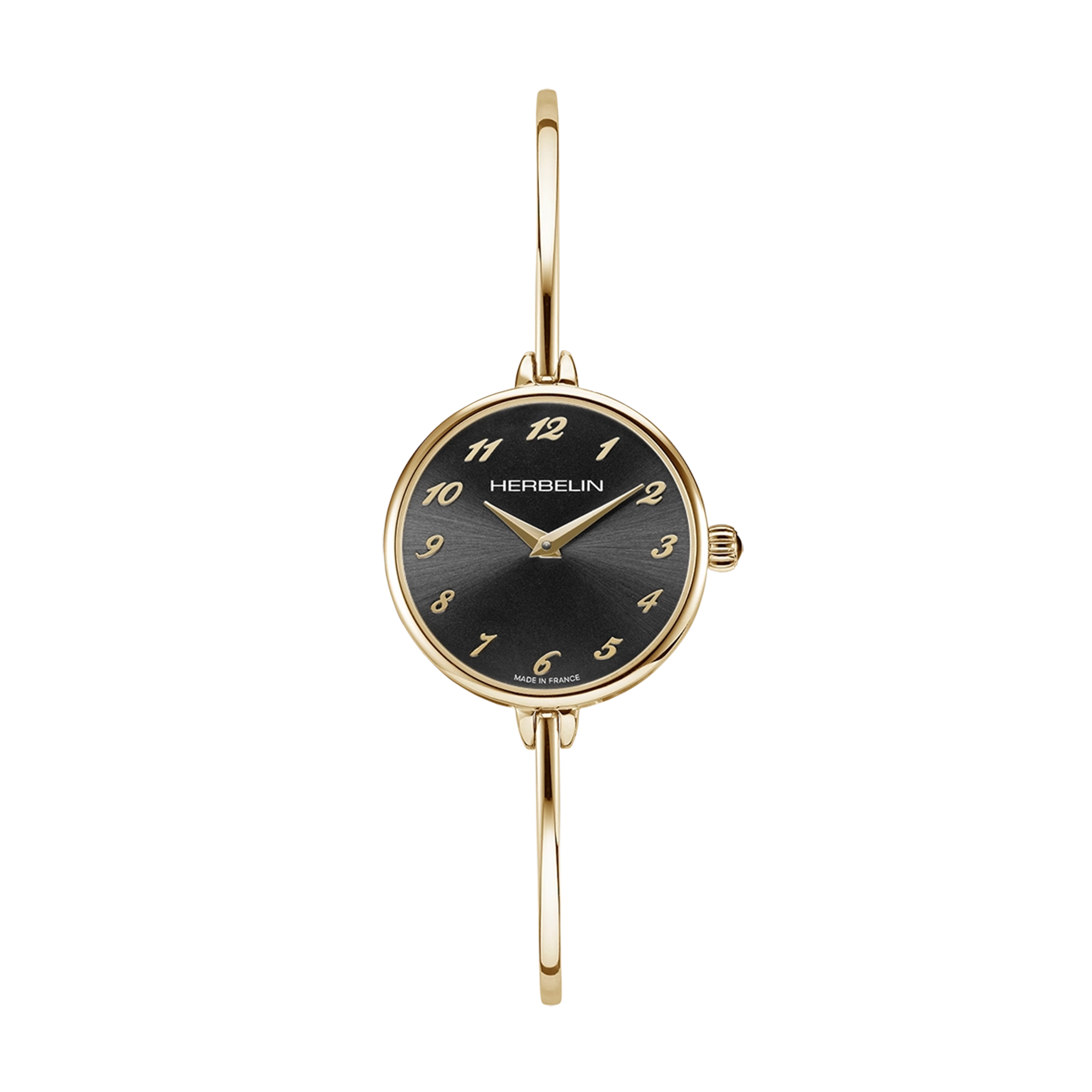 FIL, cadran noir, boîtier acier PVD or jaune rond, bracelet acier bicolore