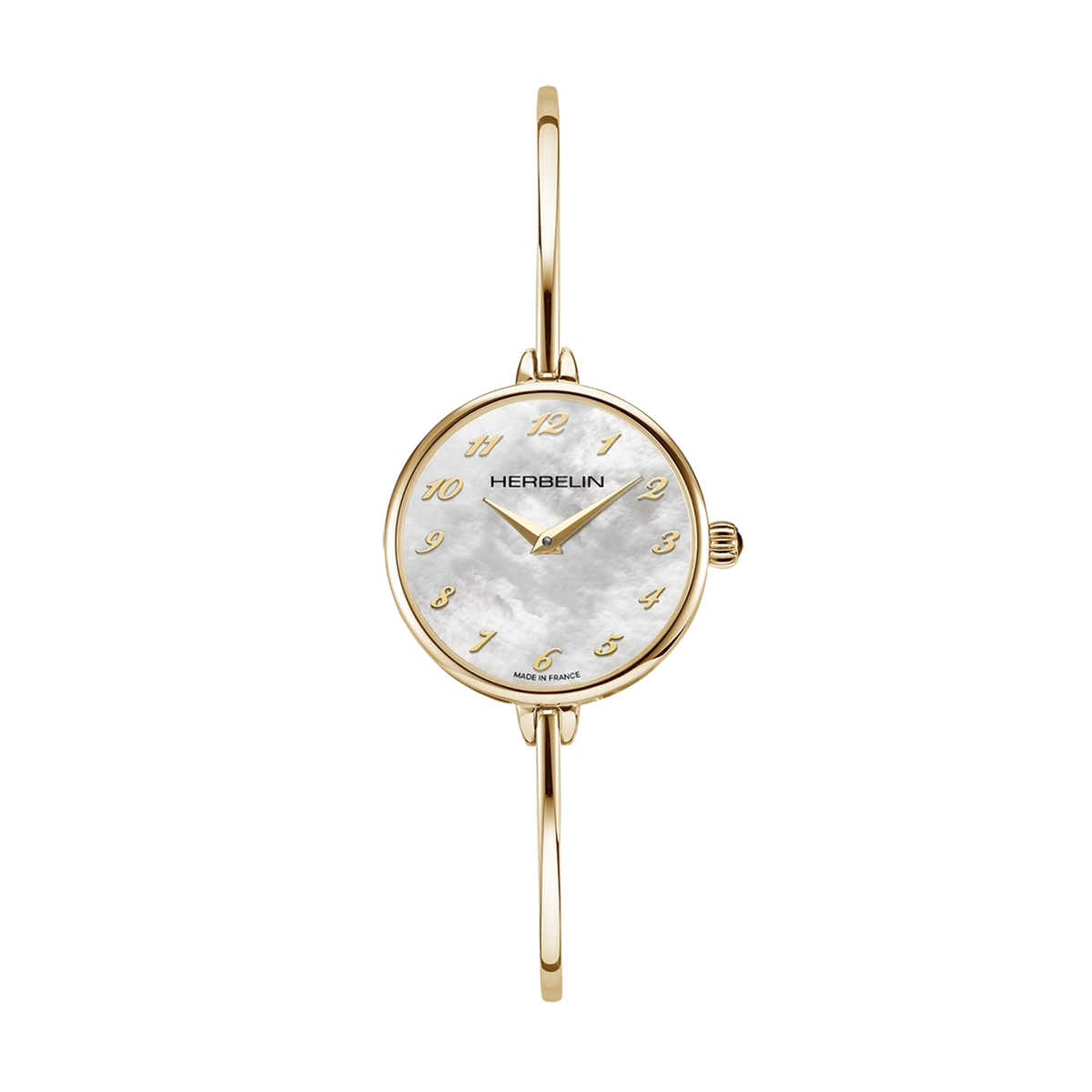 ⁣⁢FIL, white mother-of-pearl dial, round yellow gold PVD steel case, two-tone steel bracelet⁤⁣
