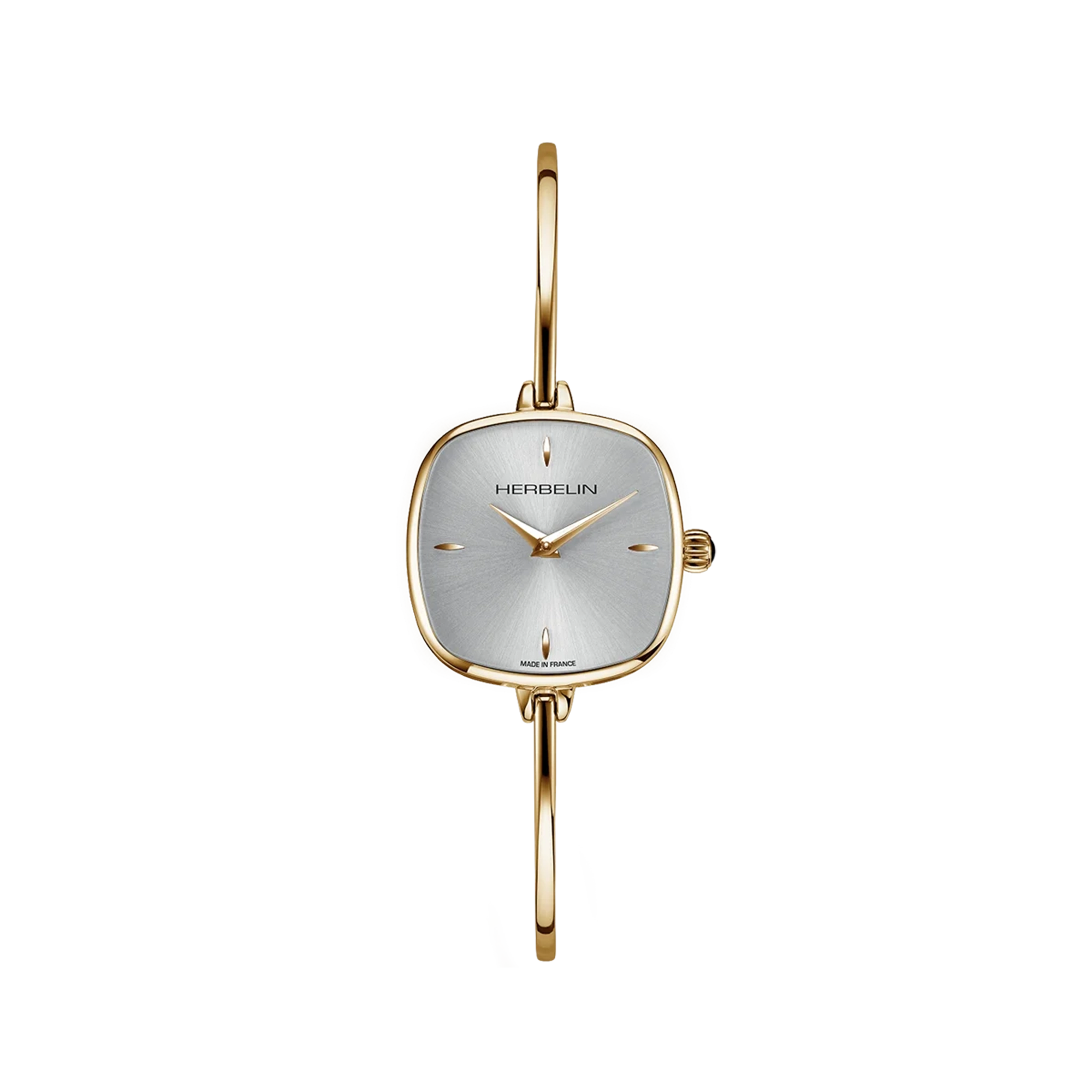 FIL, cadran argent blanc, boîtier carré acier PVD or jaune, bracelet acier bicolore