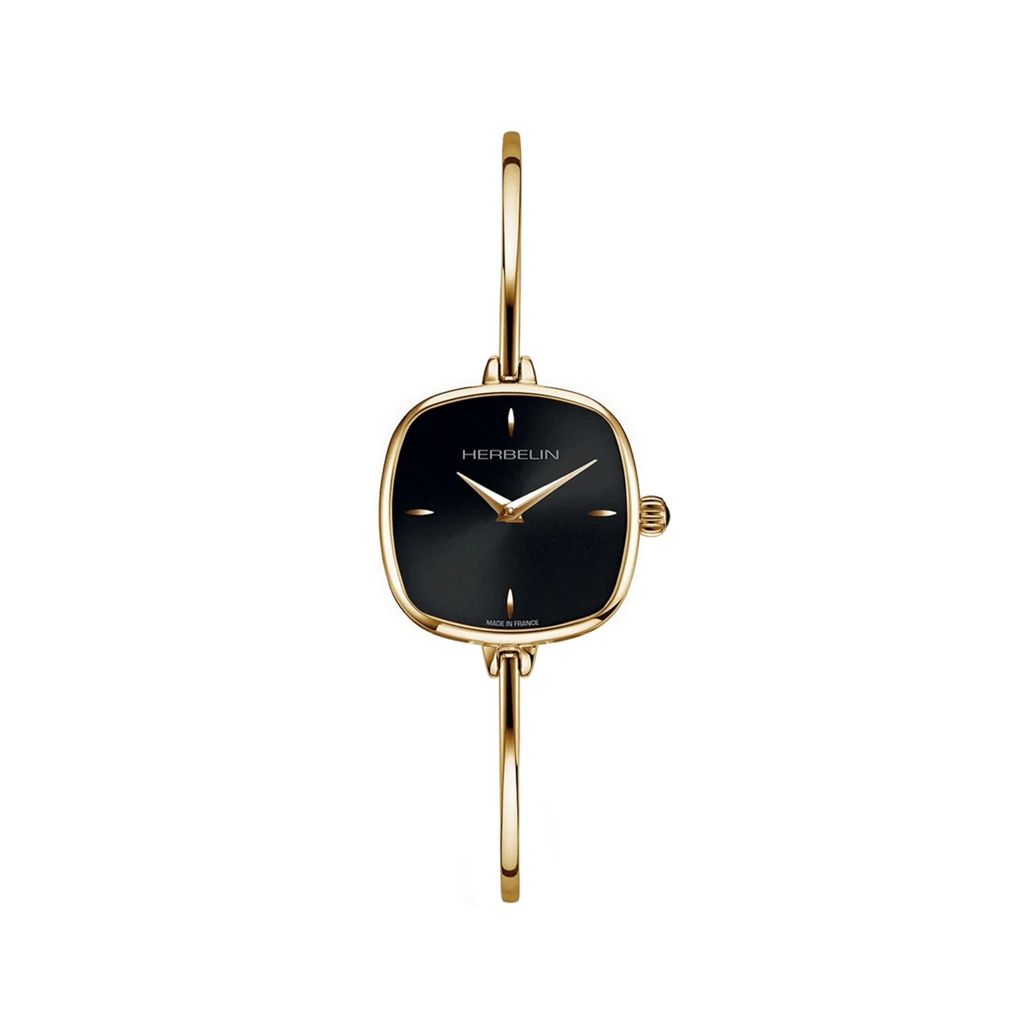 FIL, cadran noir, boîtier carré acier PVD or jaune, bracelet acier bicolore