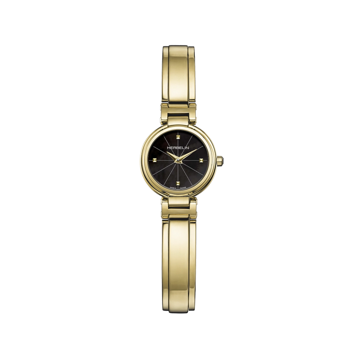 ⁣⁢Lady H, esfera de nácar blanco, caja redonda de acero PVD oro amarillo, brazalete de acero bicolor⁤⁣