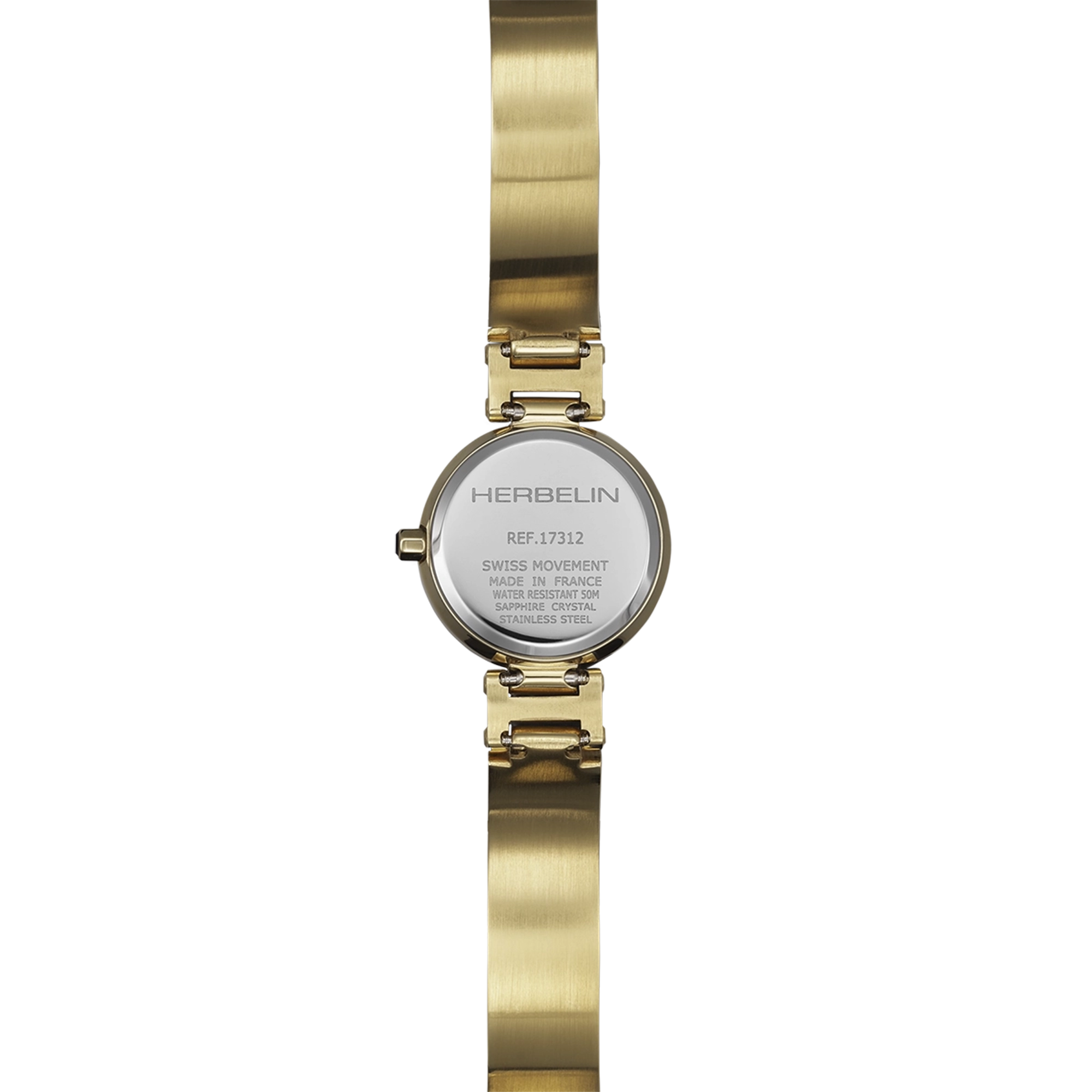 Dos de la Lady H, fond acier PVD or jaune avec gravure du modèle