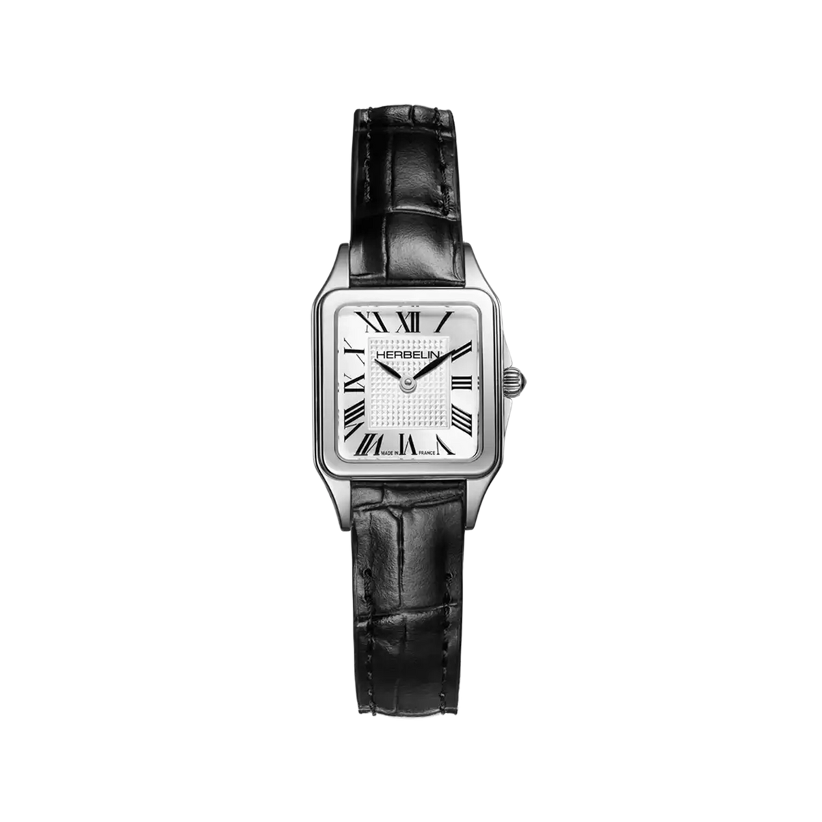 ⁣⁢Luna mini, guilloché silver dial, square steel case⁤⁣