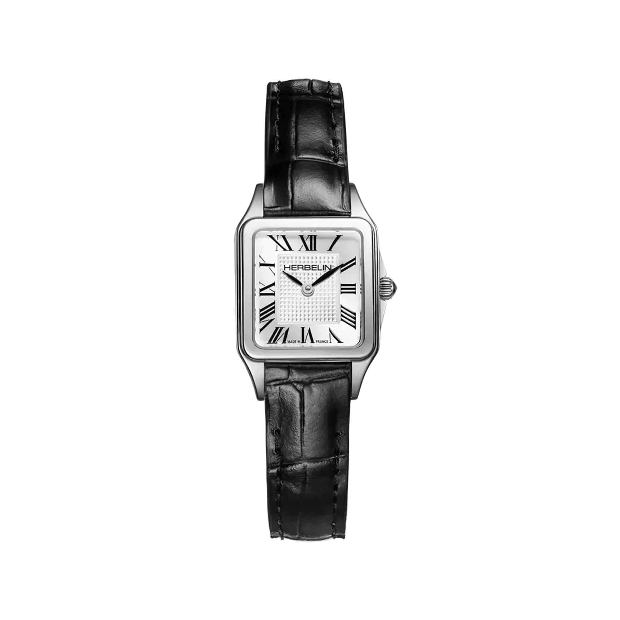 Luna mini, cadran argent guilloché, boîtier carré acier