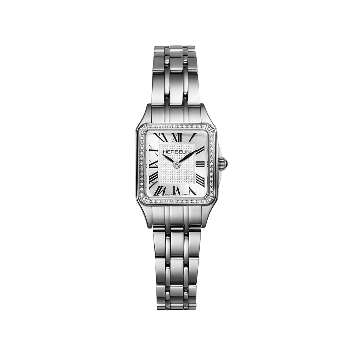 ⁣⁢Luna mini, white silver dial, square steel case, steel bracelet⁤⁣