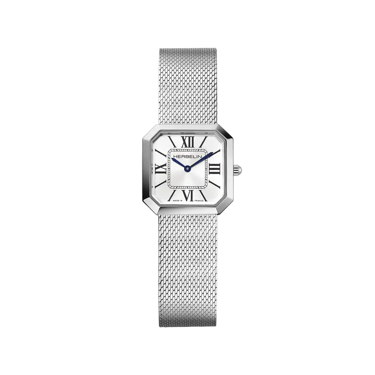 ⁣⁢Octogône, esfera plateada blanca, caja cuadrada de acero, brazalete de acero⁤⁣