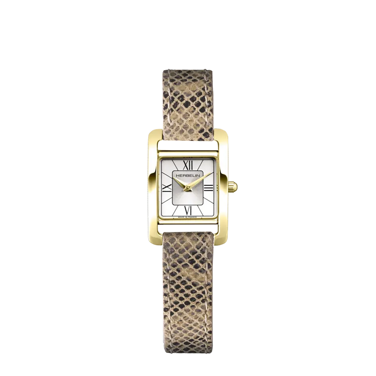 ⁣⁢Ve Avenue, quadrante argenté, cassa rettangolare in acciaio PVD oro giallo, bracciale in pelle⁤⁣