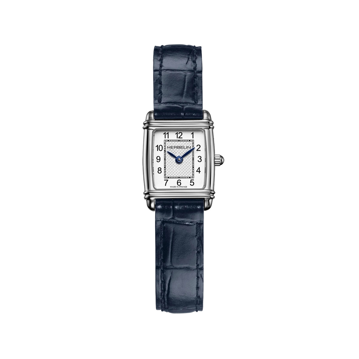 ⁣⁢Art Déco, esfera plateada guilloché, caja rectangular de acero, brazalete de piel⁤⁣