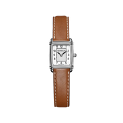 ART DÉCO - TONNEAU QUARTZ - ACIER & CUIR CAMEL