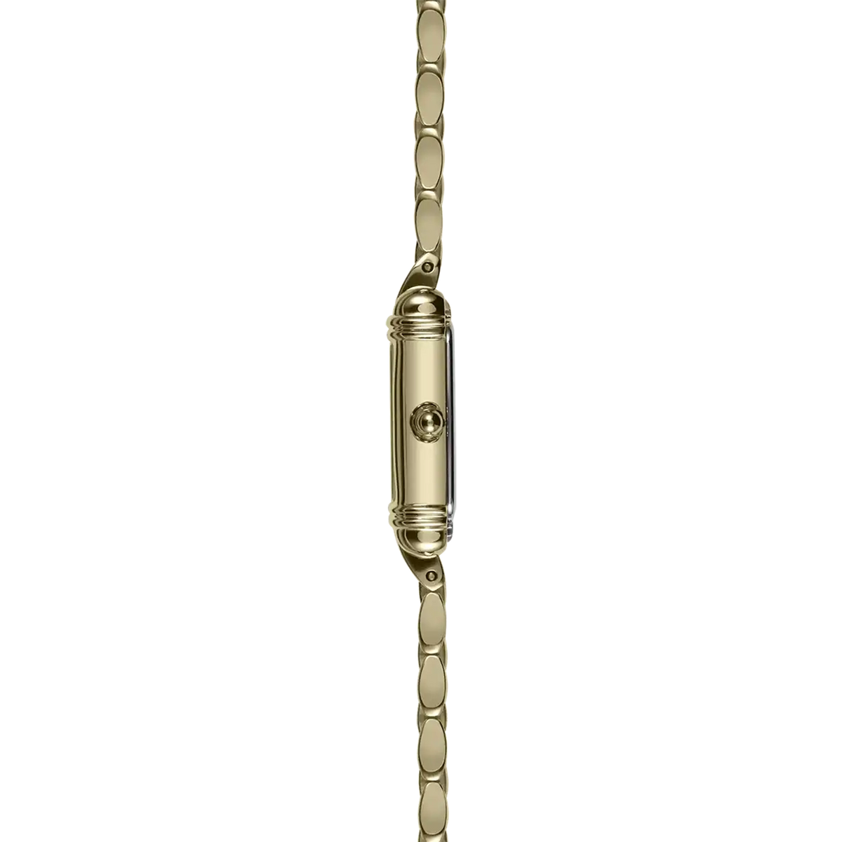 ⁣⁢Profile view, yellow gold PVD steel bezel, two-tone steel crown and bracelet lugs⁤⁣
