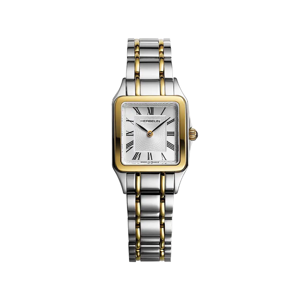 ⁣⁢Luna, silver guilloché dial, yellow gold PVD steel case, two-tone steel bracelet⁤⁣