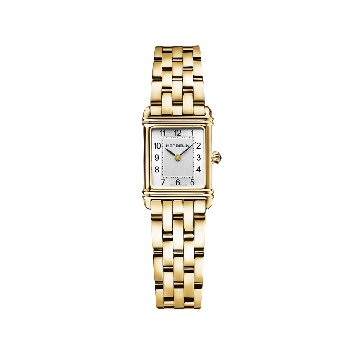 ⁣⁢Art Déco, esfera plateada cepillada vertical, caja rectangular de acero PVD oro amarillo, brazalete de acero bicolor⁤⁣