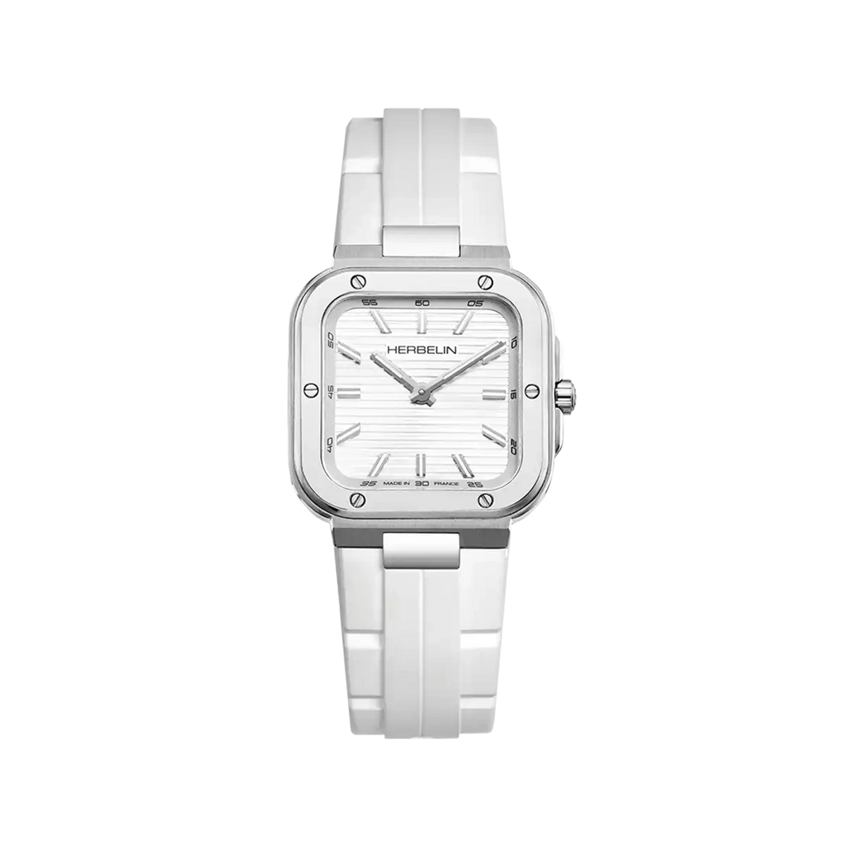 ⁣⁢Cap Camarat, esfera plateada blanca, caja cuadrada de acero, brazalete de caucho⁤⁣