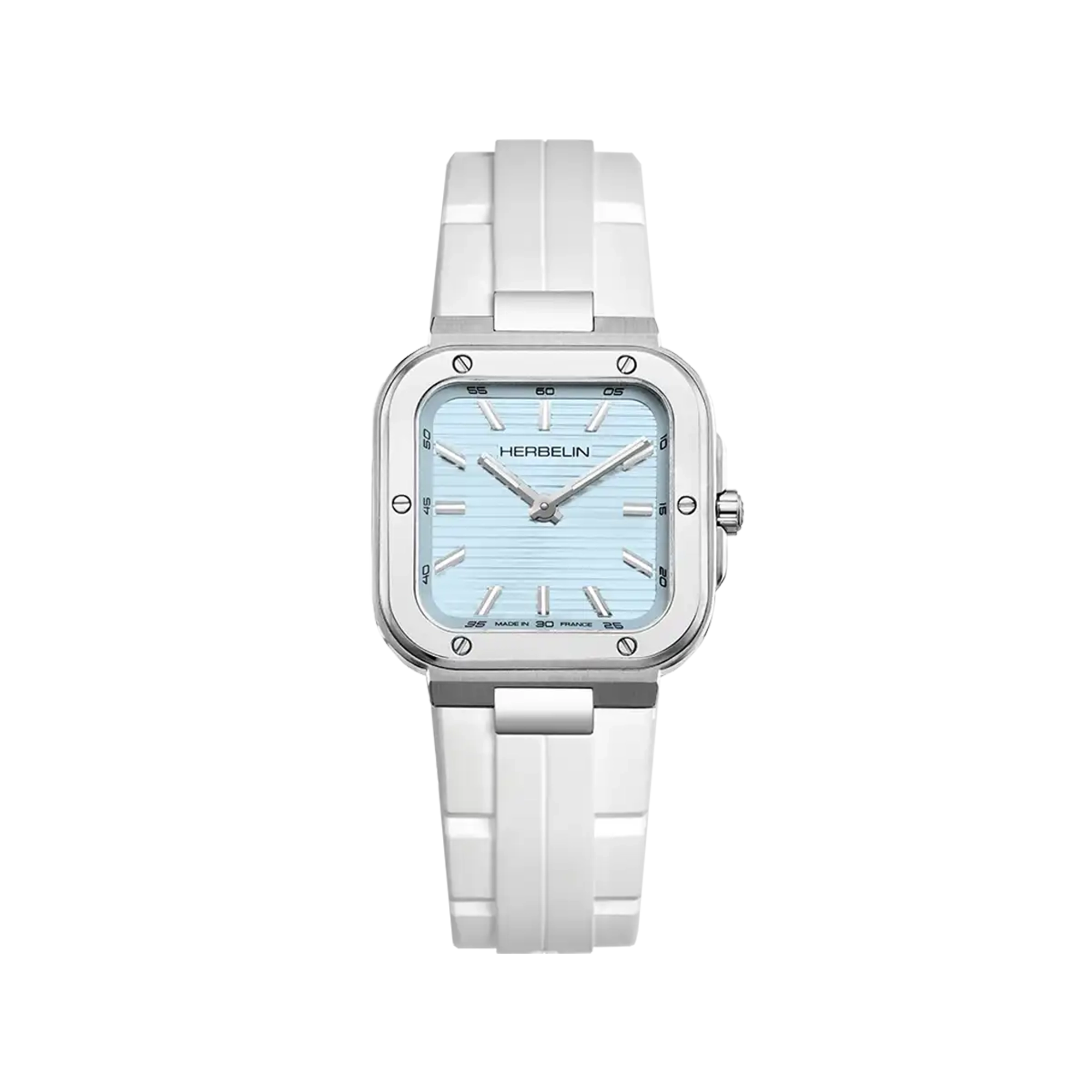 Cap Camarat, cadran bleu arctique, boîtier carré acier, bracelet caoutchouc