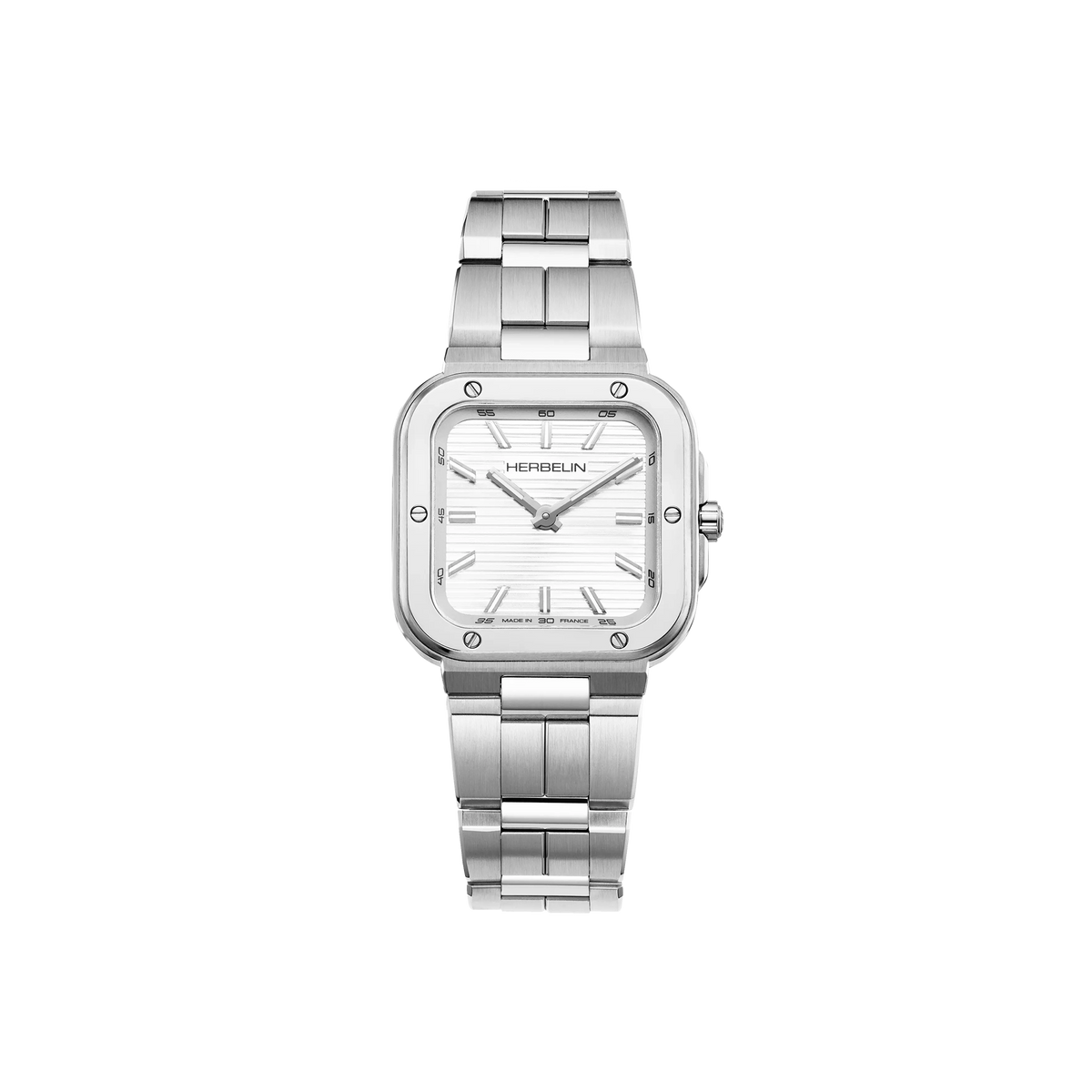 ⁣⁢Cap Camarat, esfera plateada blanca, caja cuadrada de acero, brazalete de acero⁤⁣