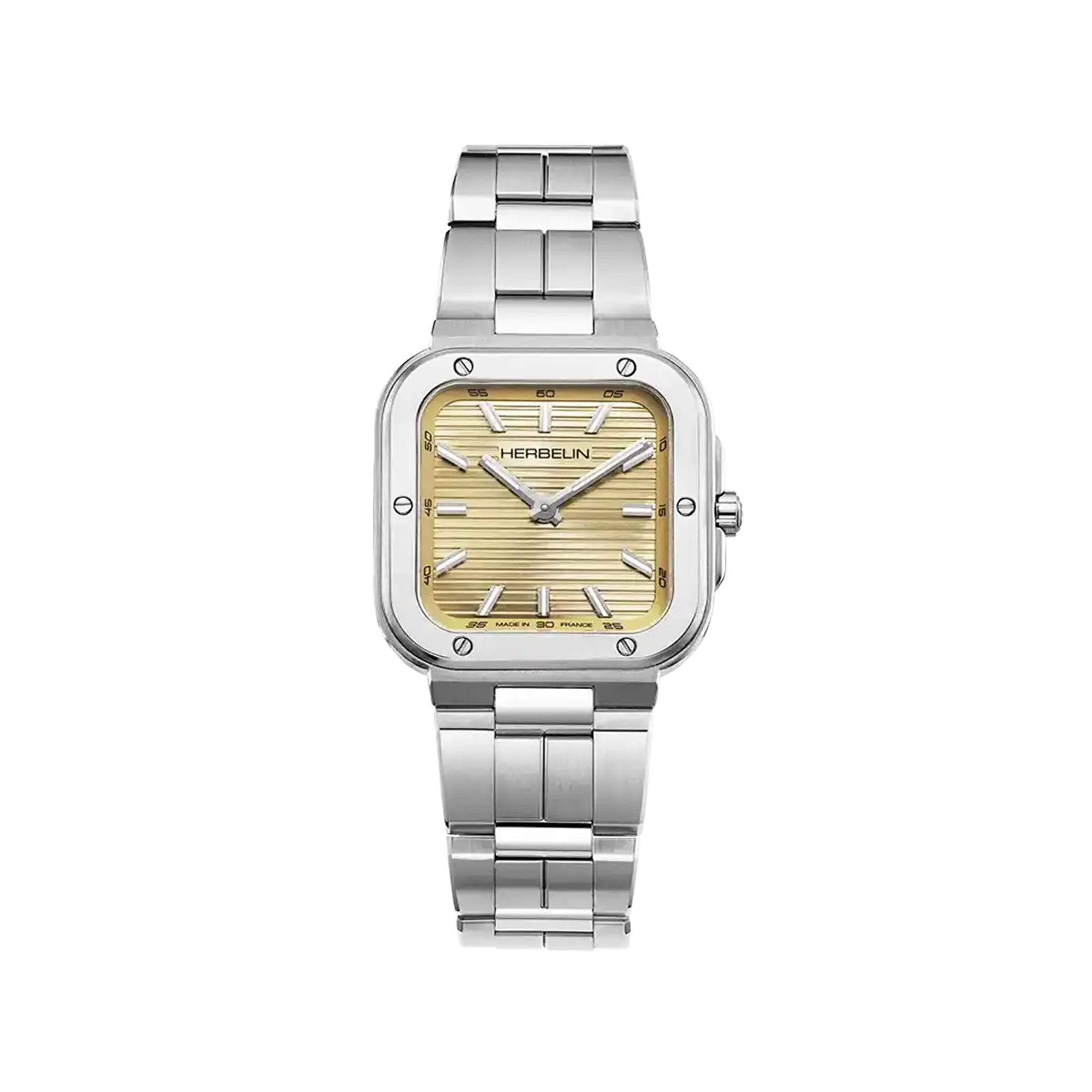 Cap Camarat, cadran champagne, boîtier carré acier, bracelet acier