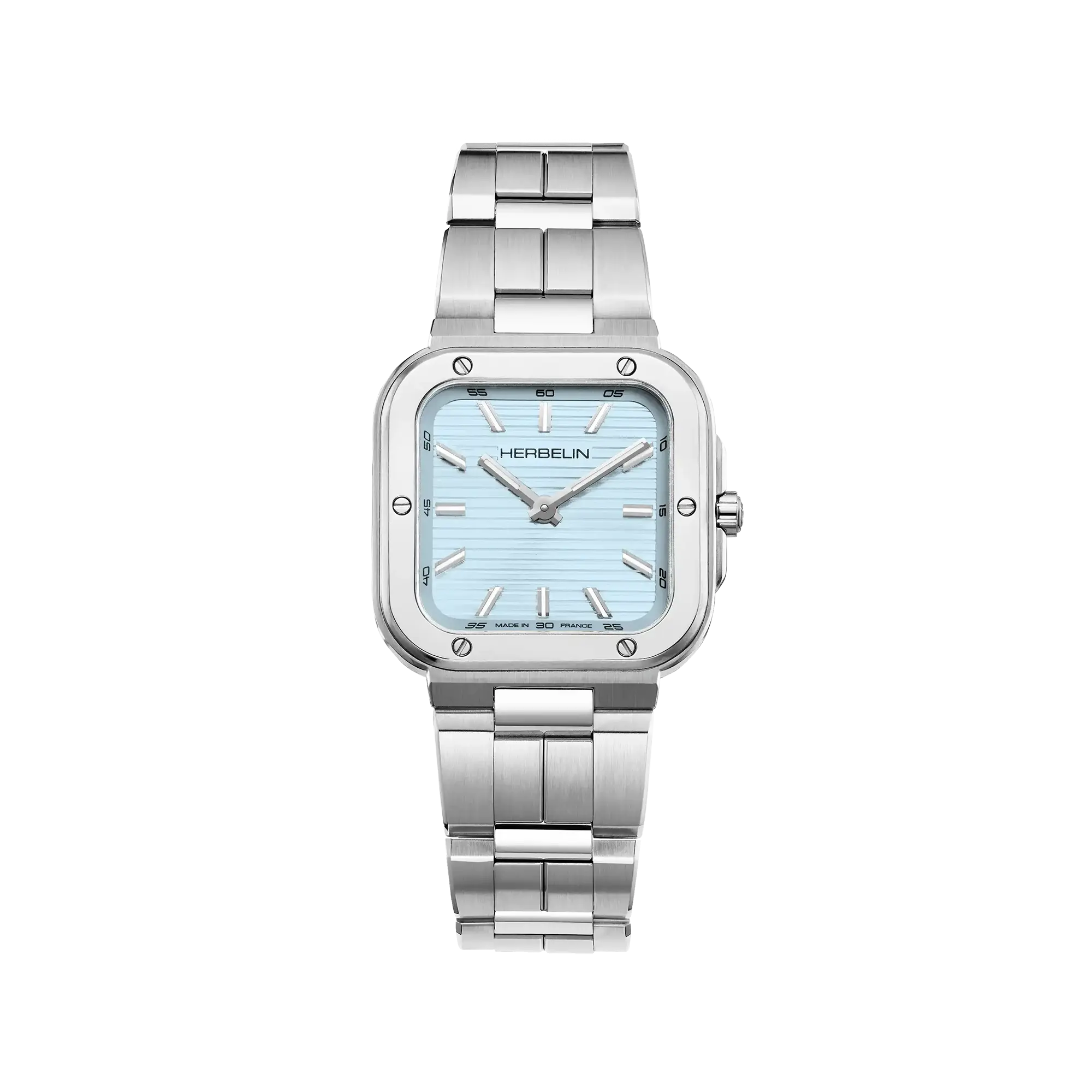 Cap Camarat, cadran bleu arctique, boîtier carré acier, bracelet acier