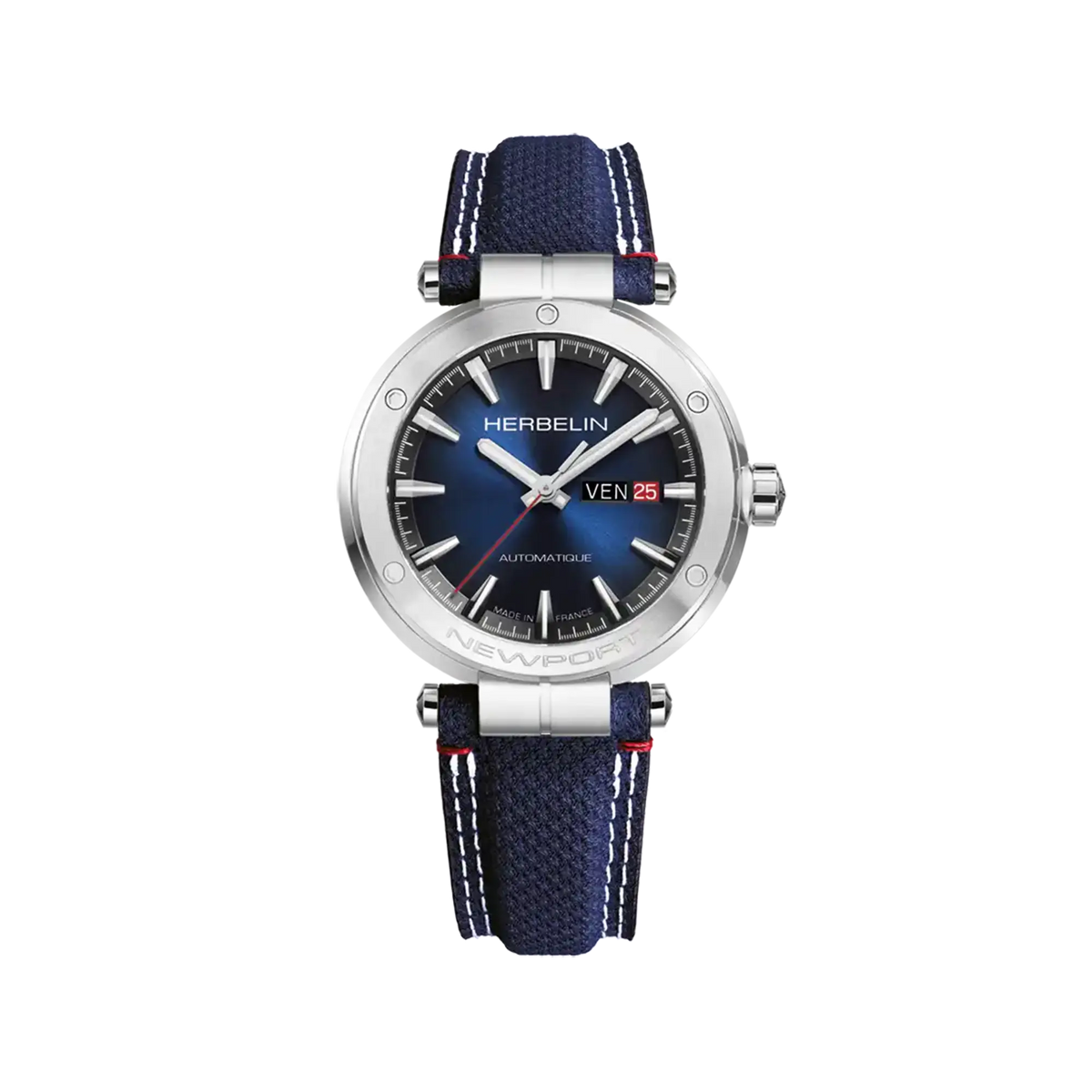 ⁣⁢Newport, quadrante sfumato nero blu, cassa in acciaio rotonda, bracciale in tessuto⁤⁣