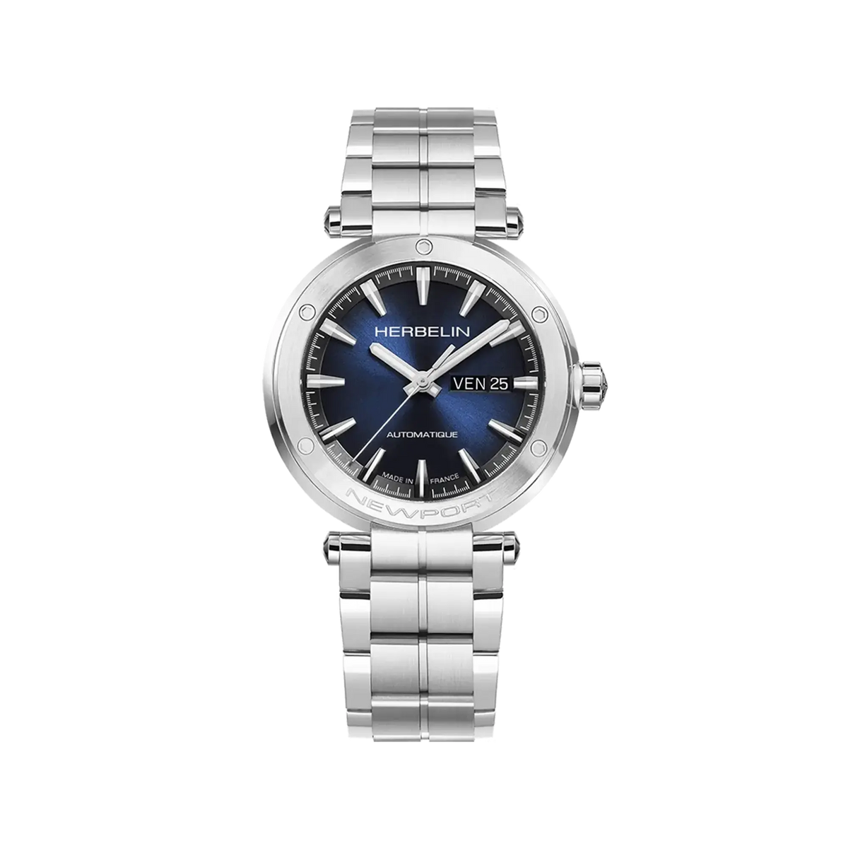⁣⁢Newport, quadrante sfumato nero blu, cassa acciaio rotonda, bracciale acciaio⁤⁣
