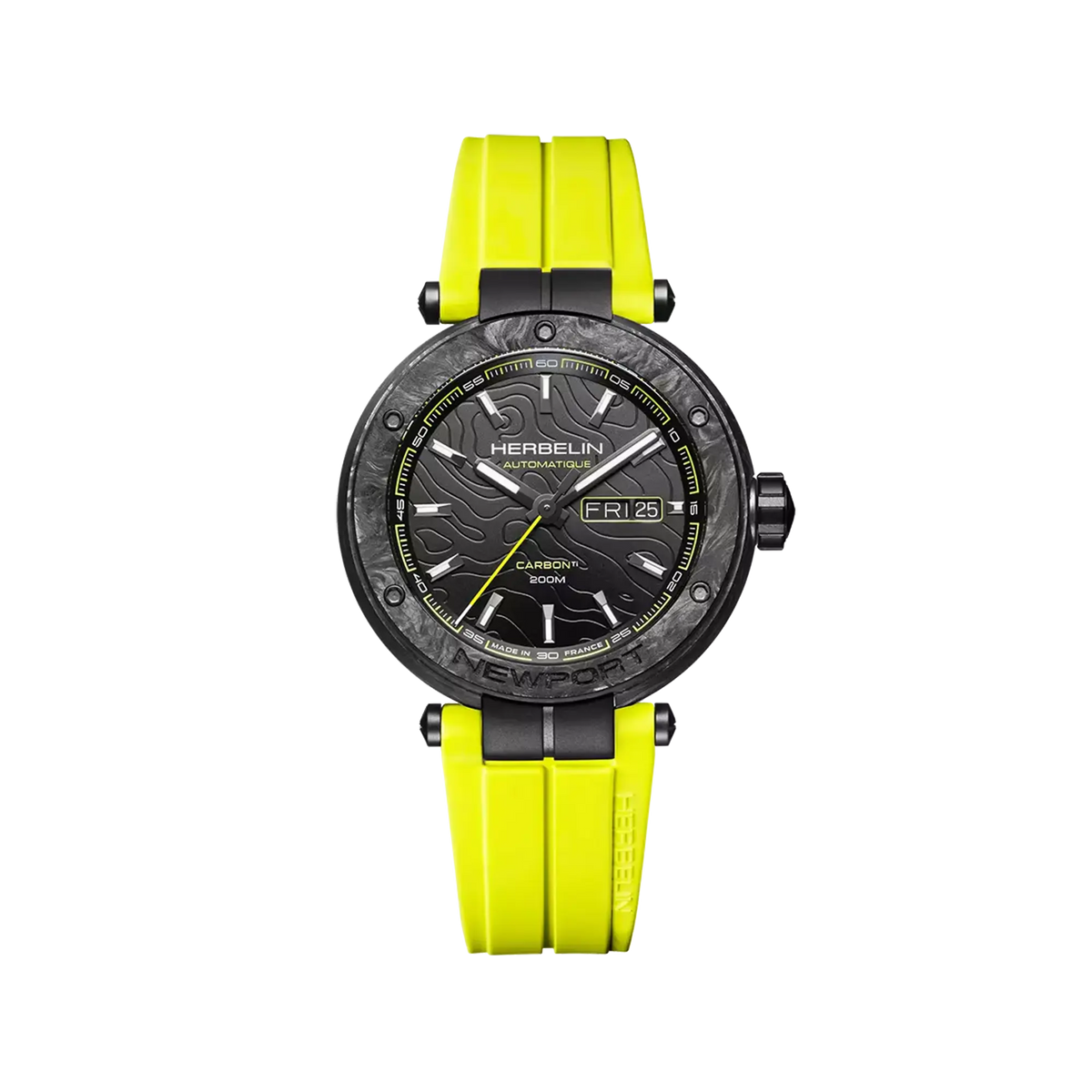 ⁣⁢Newport carbone, cadran décor Route du Rhum, boîtier titane rotondo, bracciale in caucciù⁤⁣
