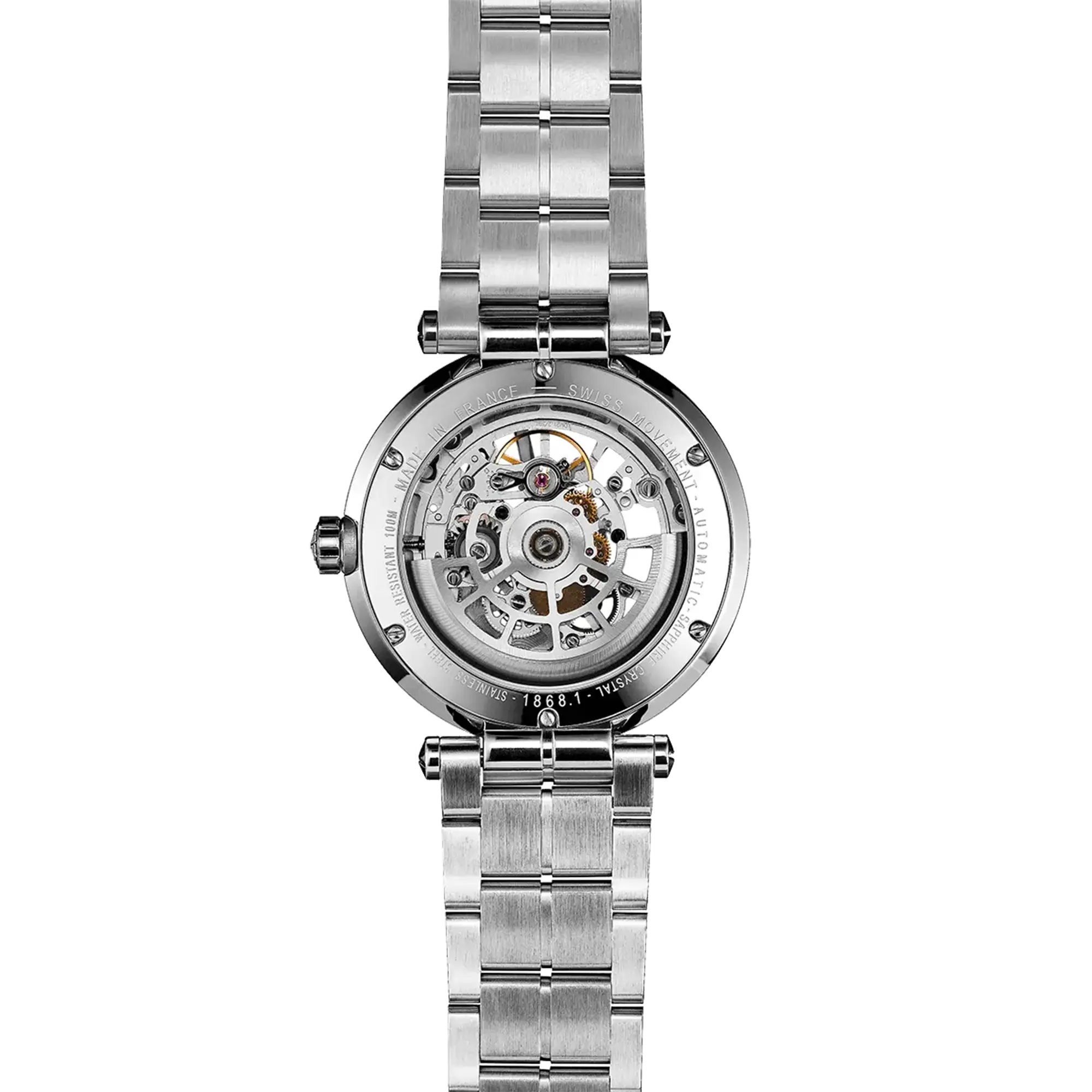 Fond saphir transparent de la Newport squelette, mécanisme automatique apparent