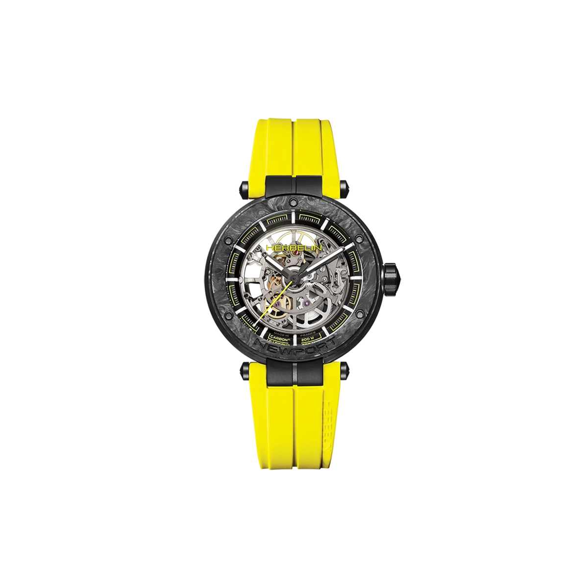 ⁣⁢Newport carbonio, quadrante nero, cassa rotonda in titanio, cinturino in caucciù⁤⁣