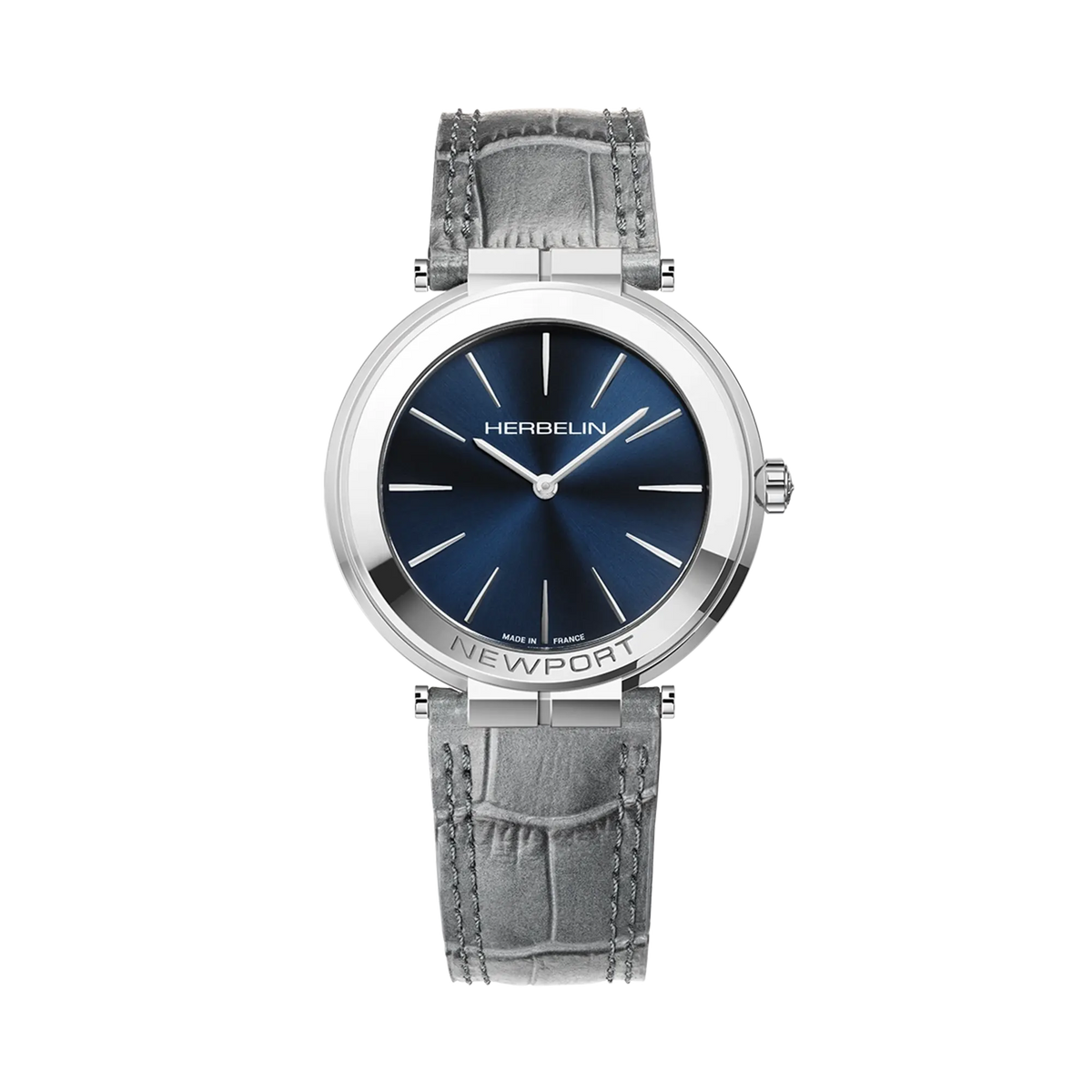 ⁣⁢Newport, quadrante blu, cassa in acciaio rotonda, cinturino in pelle⁤⁣