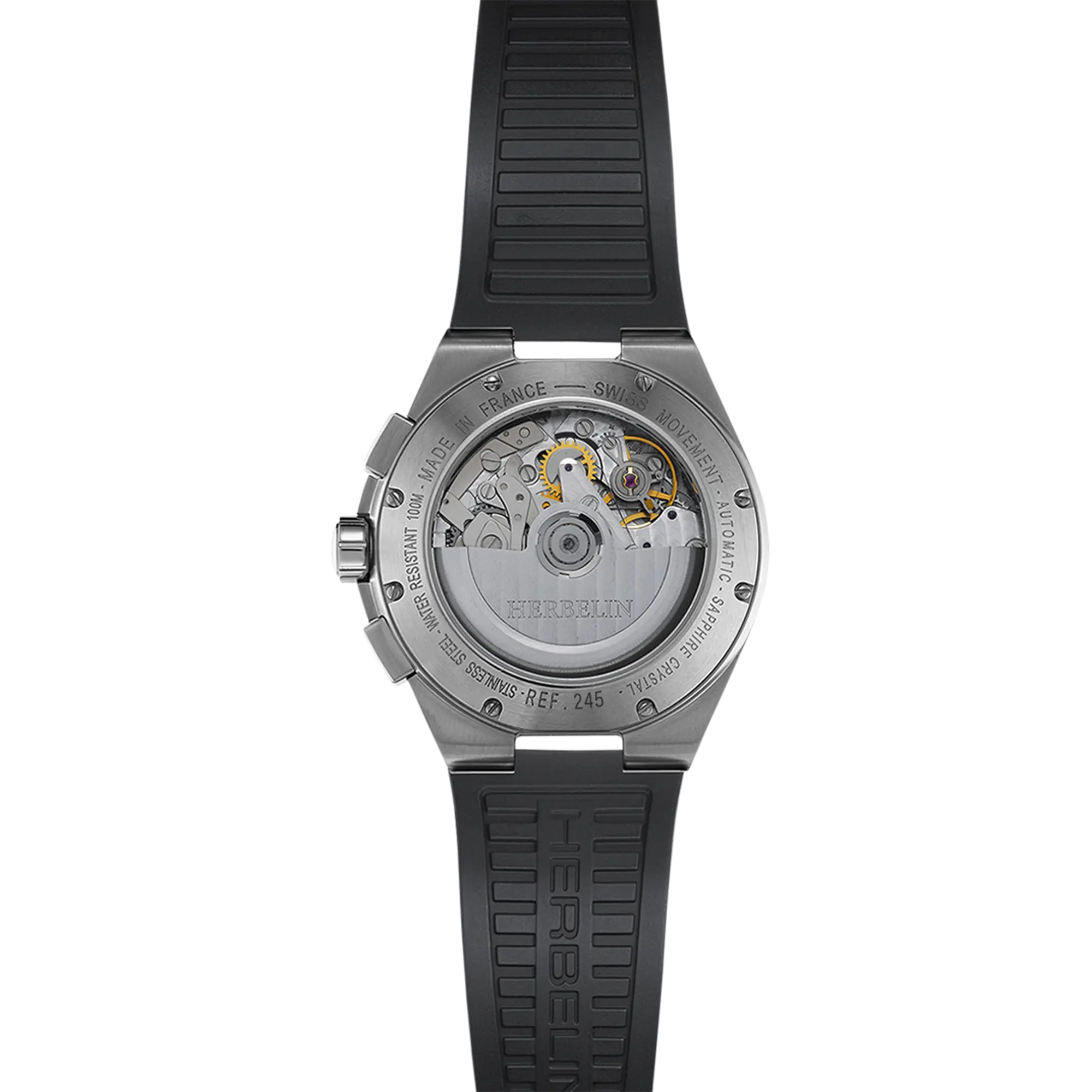 Dos de la Cap Camarat chronographe, fond acier avec mécanisme automatique apparent