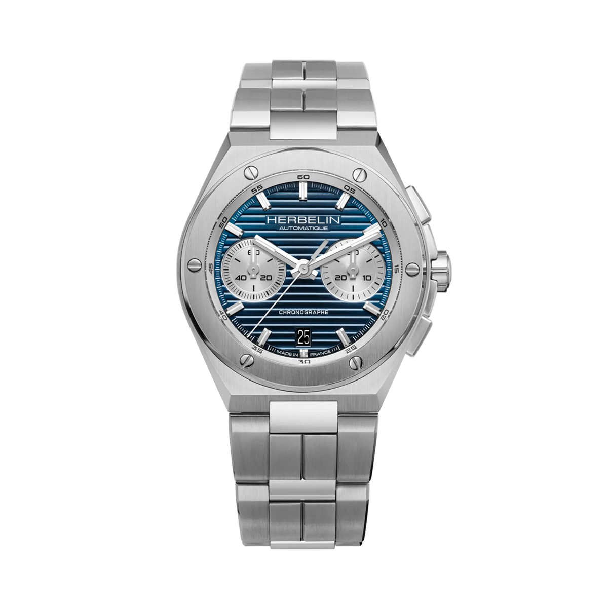 ⁣⁢Cap Camarat cronógrafo, esfera azul, caja de acero redonda, brazalete de acero⁤⁣