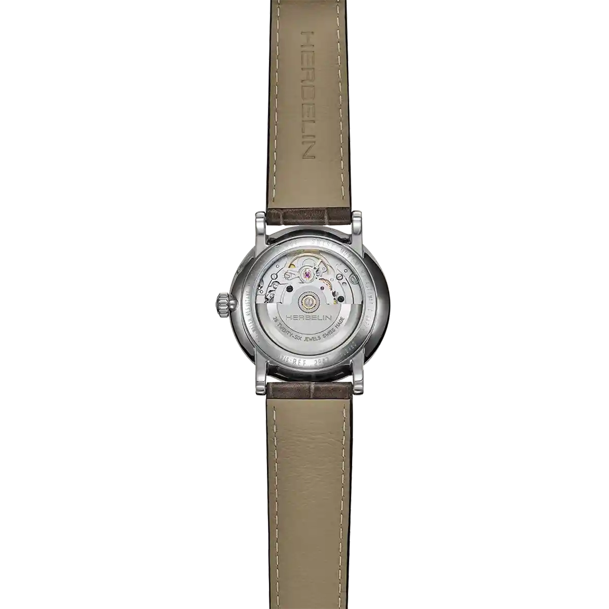 Dos de la Inspiration phase de lune, fond acier avec mécanisme automatique apparent