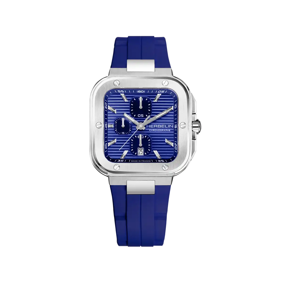 ⁣⁢Cap Camarat cronógrafo, esfera azul cobalto, caja cuadrada de acero, brazalete de caucho⁤⁣