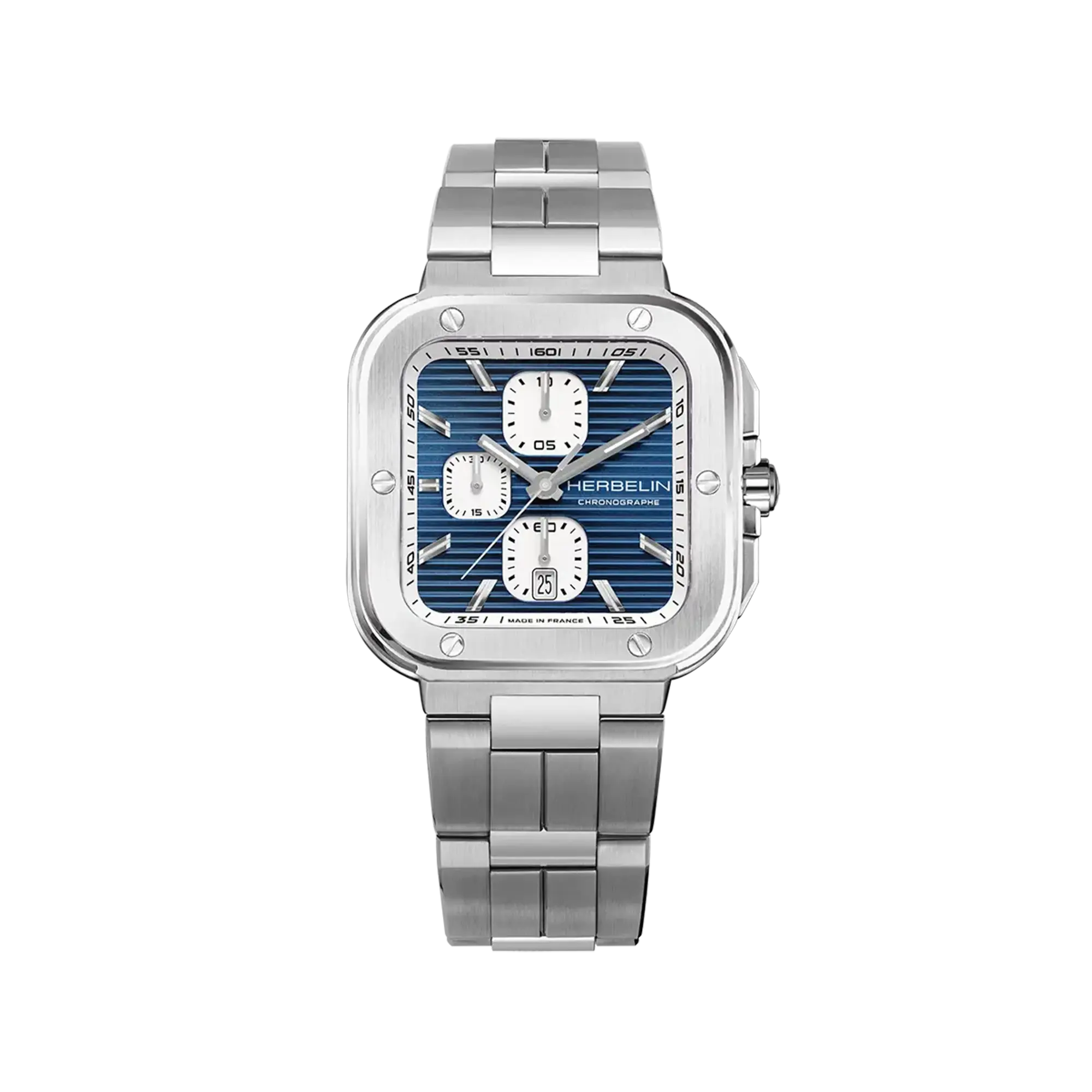 Cap Camarat chronographe, cadran bleu, boîtier carré acier, bracelet acier