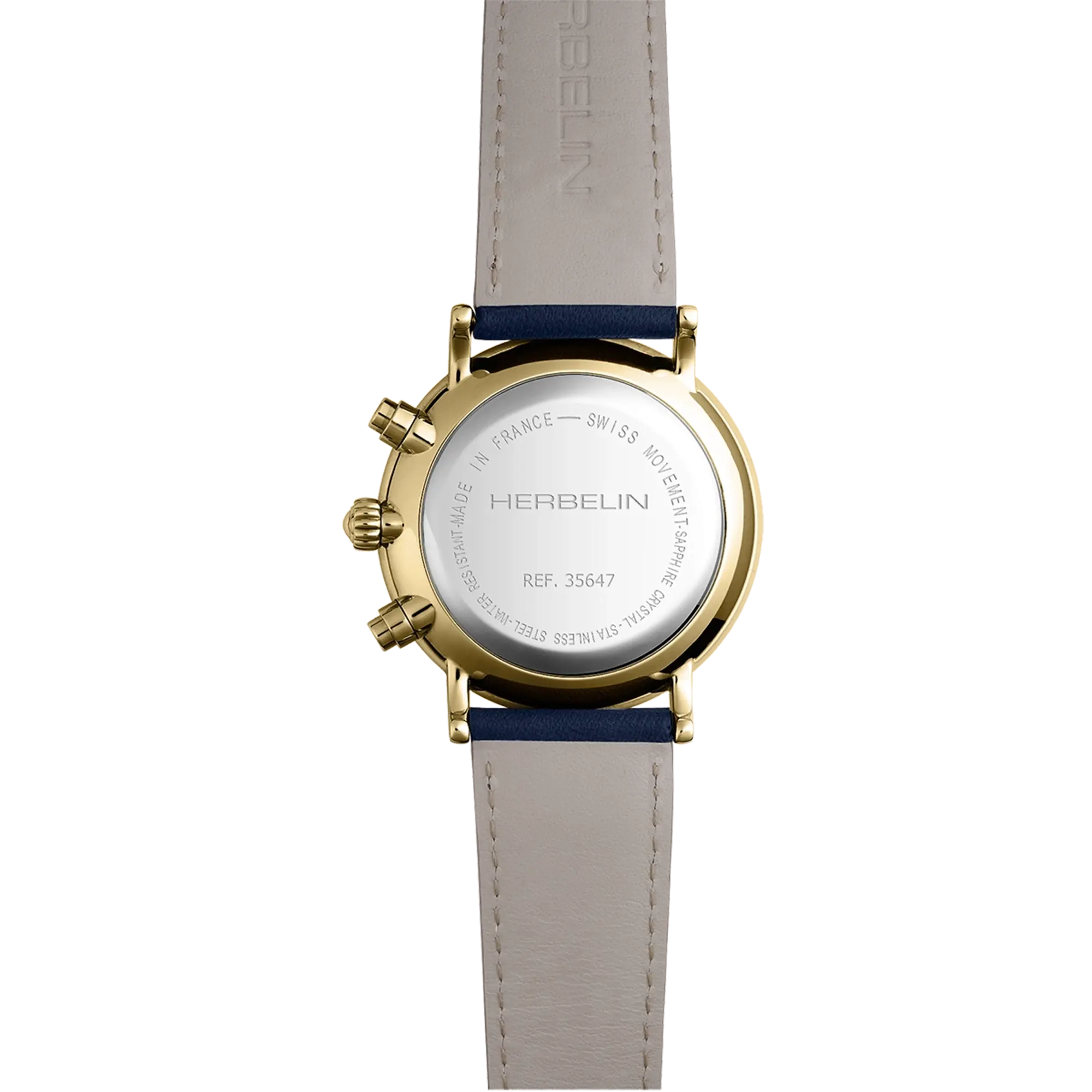Dos de la Inspiration chronographe, fond acier PVD or jaune avec gravure du modèle
