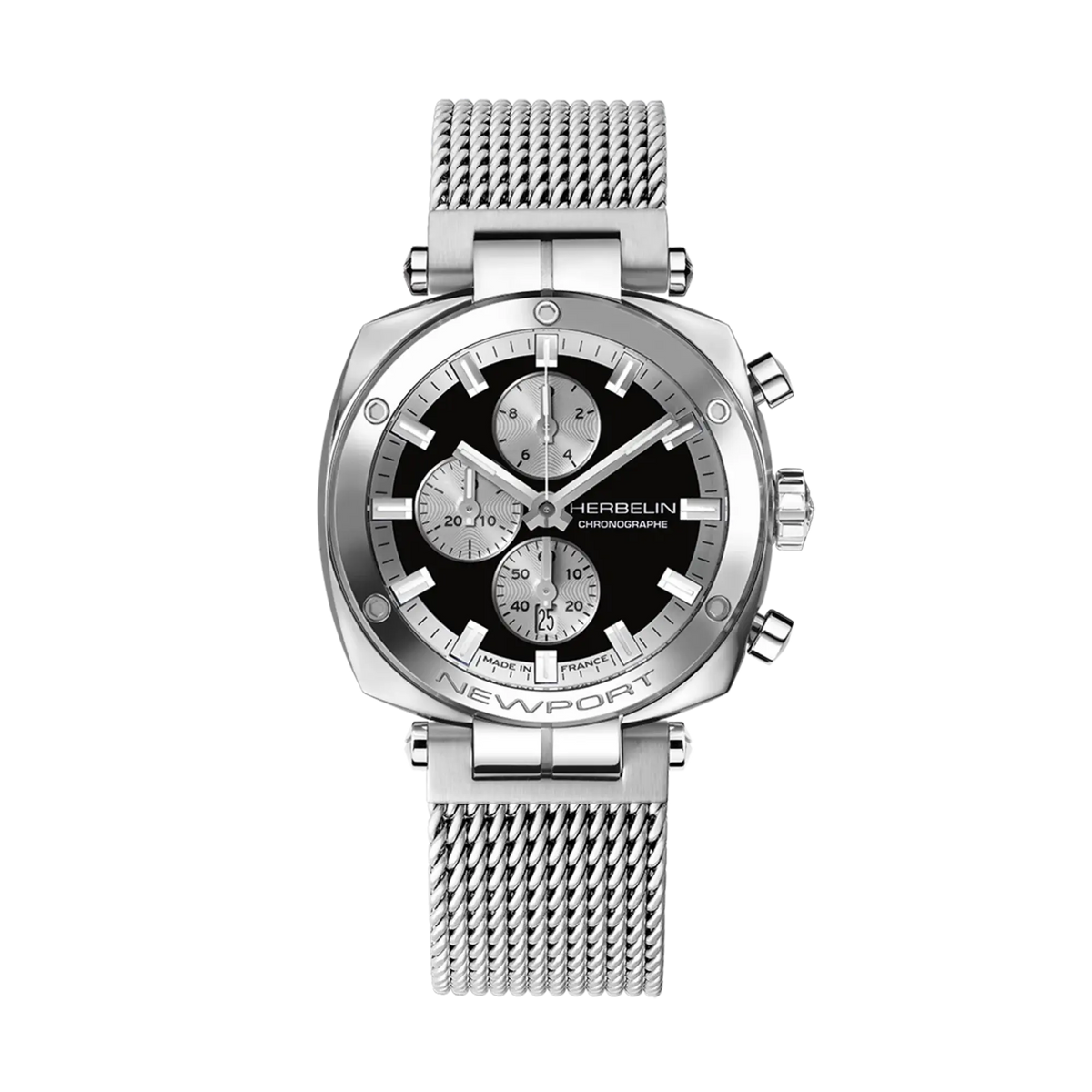 ⁣⁢Newport Cronografo, quadrante nero, cassa quadrata in acciaio, bracciale in acciaio⁤⁣