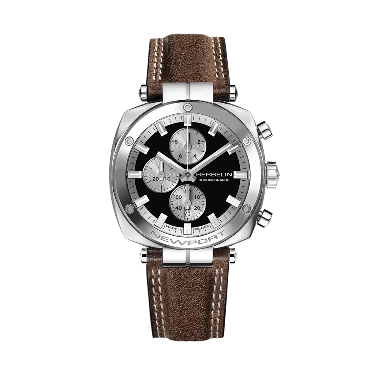 ⁣⁢Newport Cronografo, quadrante nero, cassa quadrata in acciaio, cinturino in pelle⁤⁣