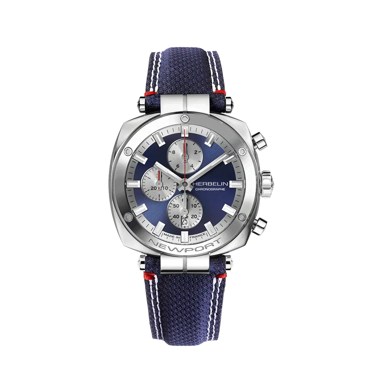 ⁣⁢Newport cronografo, quadrante blu, cassa quadrata in acciaio, bracciale in tessuto⁤⁣