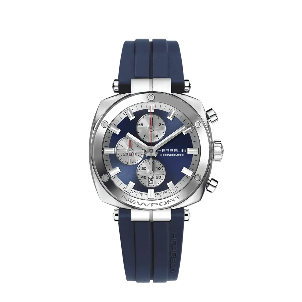 ⁣⁢Newport cronografo, quadrante blu, cassa quadrata in acciaio, cinturino in caucciù⁤⁣