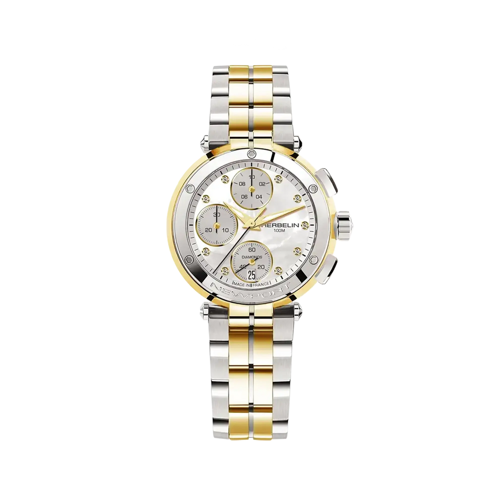 NEWPORT Two-Tone Chronograph Watch with Mother-of-Pearl &amp