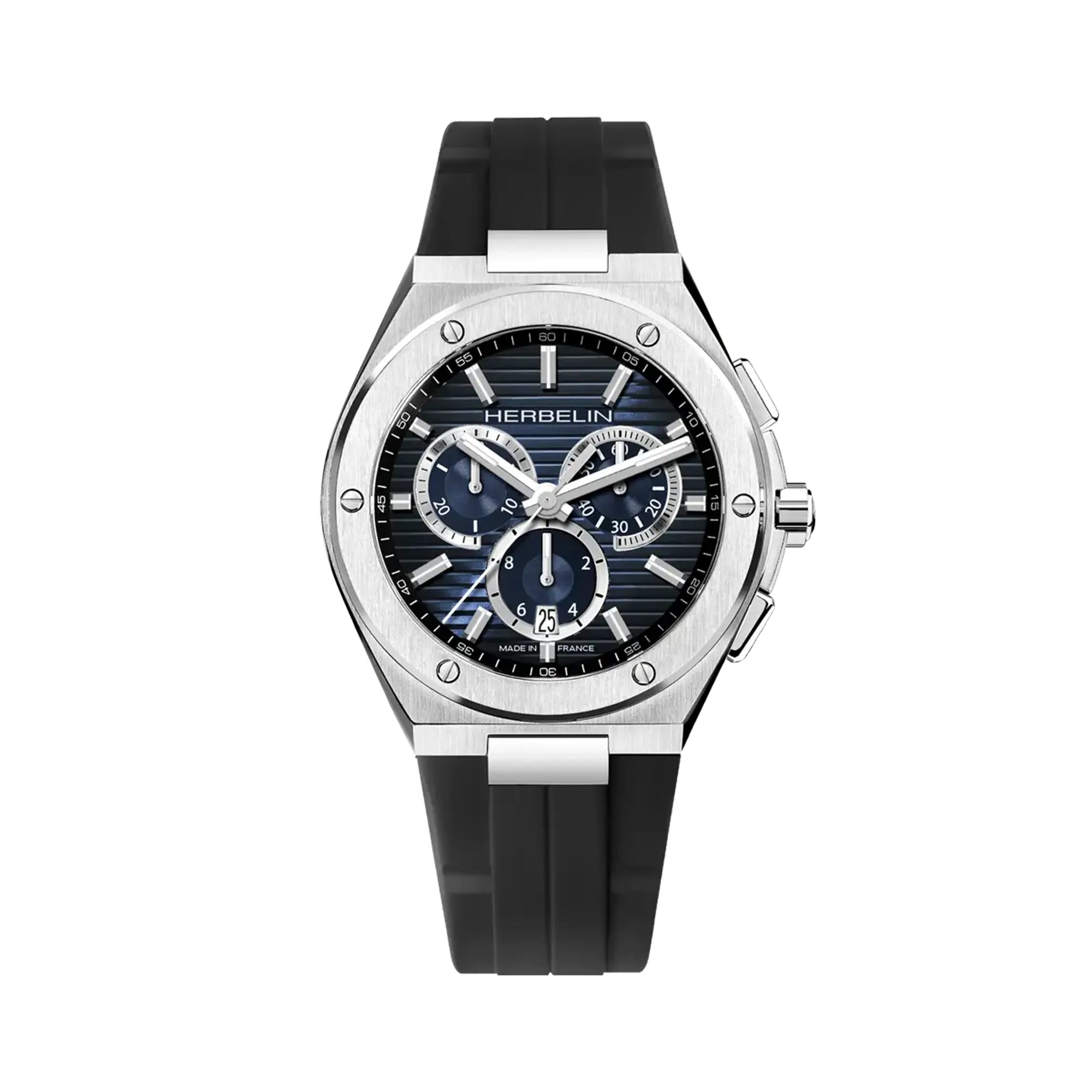 Cap Camarat chronographe, cadran bleu dégradé, boîtier acier rond, bracelet caoutchouc