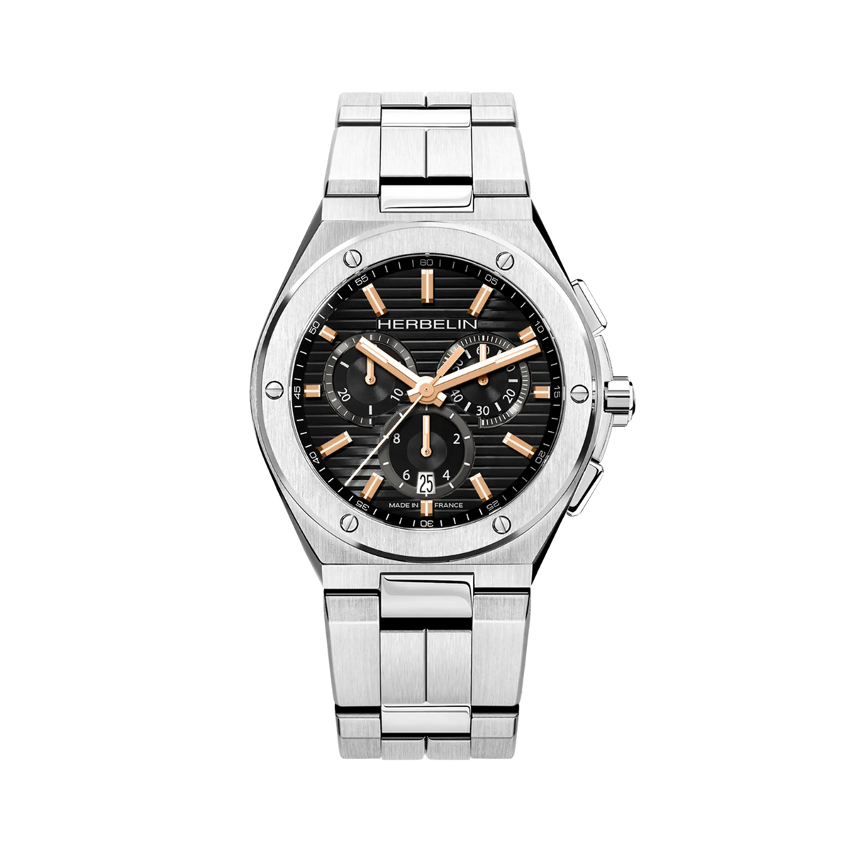 ⁣⁢Cap Camarat cronografo, quadrante nero, cassa rotonda in acciaio, bracciale in acciaio⁤⁣
