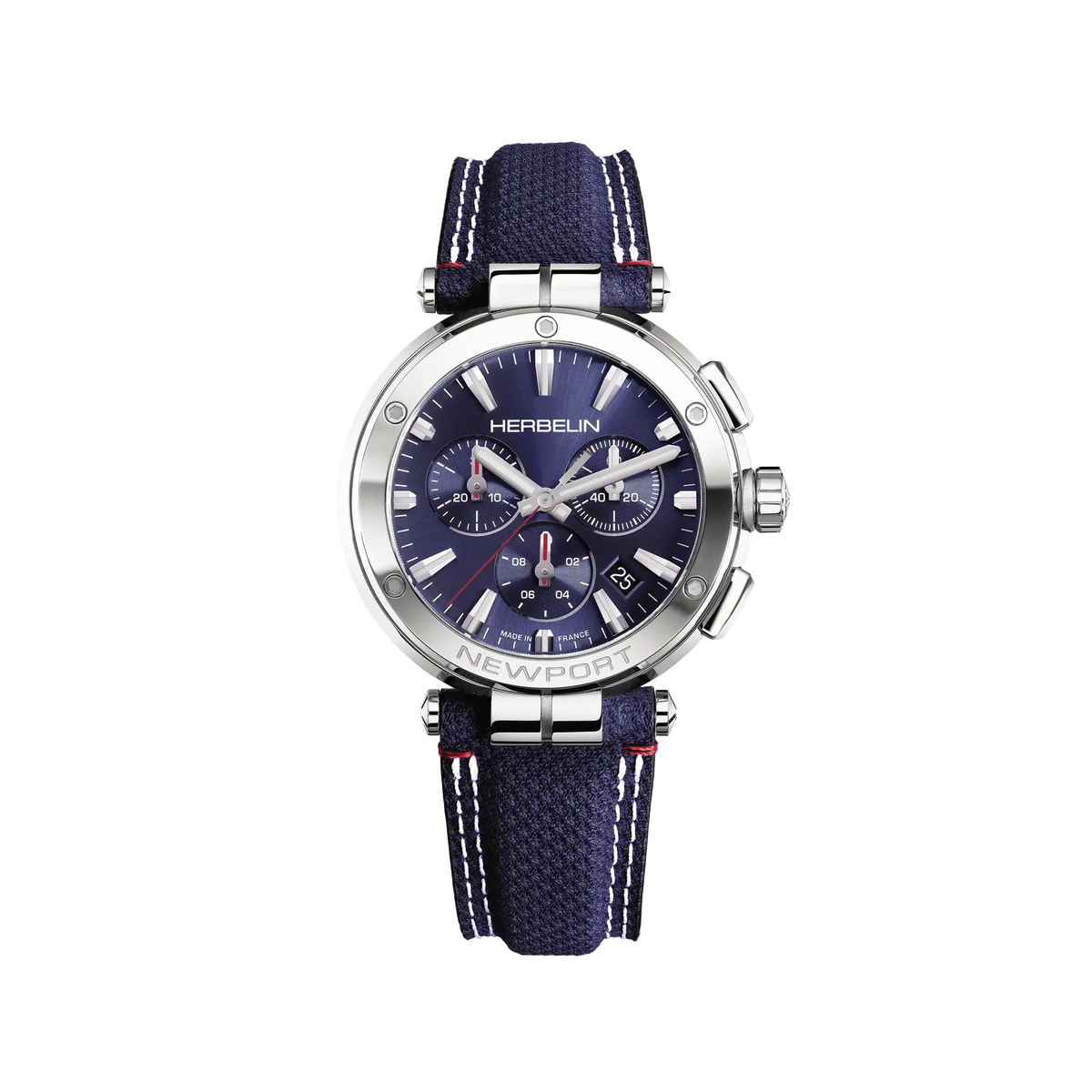 ⁣⁢Newport cronografo, quadrante blu, cassa in acciaio rotonda, cinturino in tessuto⁤⁣