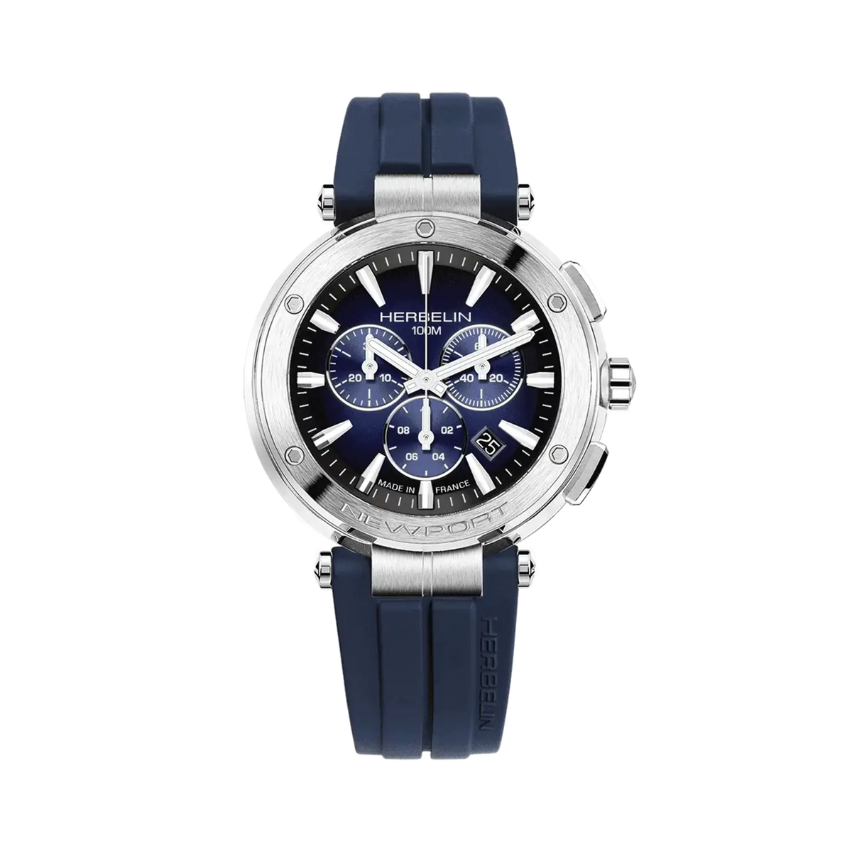 ⁣⁢Newport cronografo, quadrante blu dégradé, cassa acciaio rotonda, bracciale caucciù⁤⁣