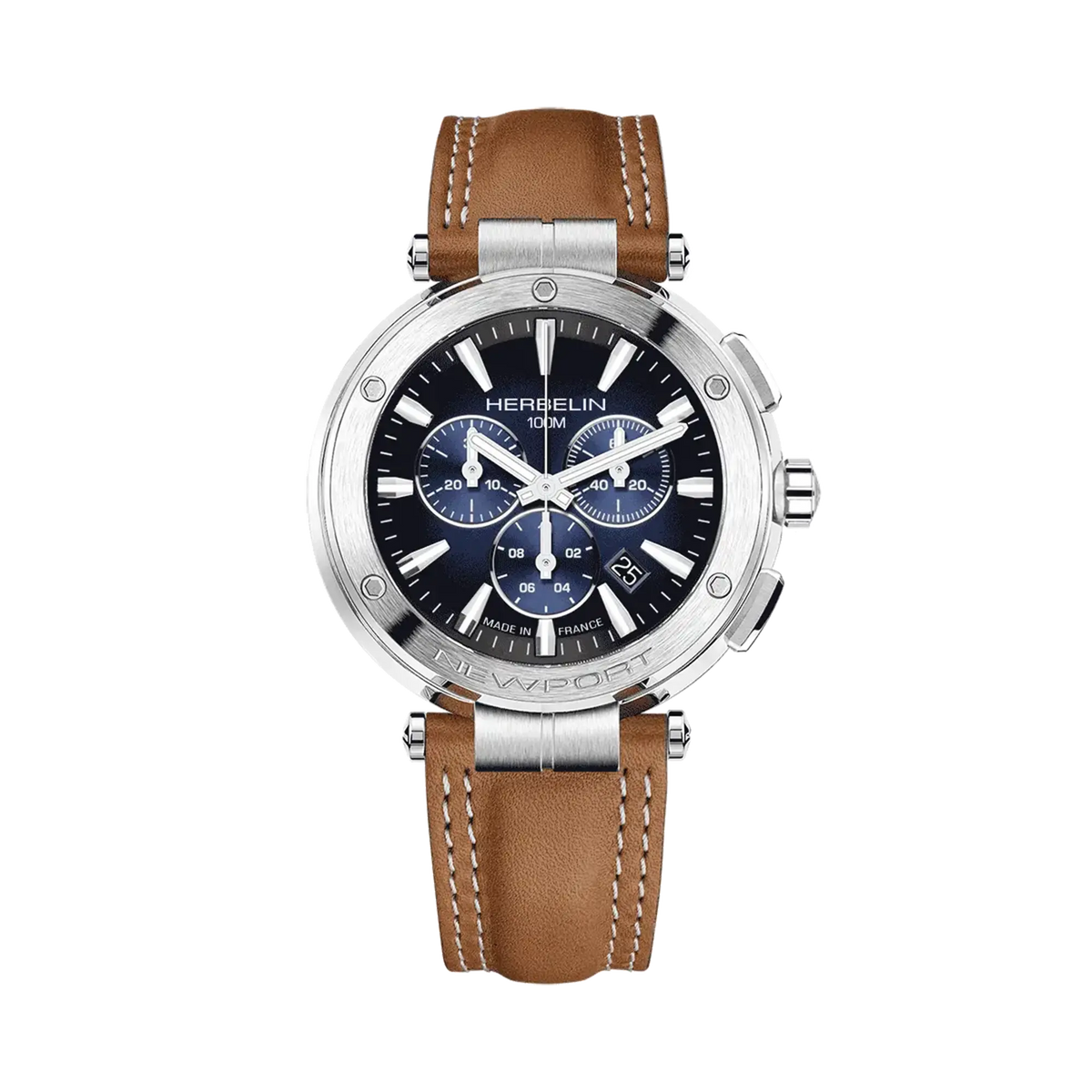 ⁣⁢Newport cronografo, quadrante blu dégradé, cassa tonda in acciaio, cinturino in pelle⁤⁣
