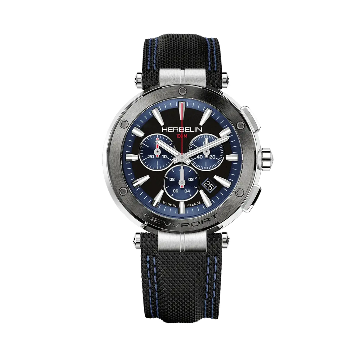 ⁣⁢Newport Cronografo, quadrante nero spazzolato, cassa in acciaio rotonda, cinturino in pelle⁤⁣