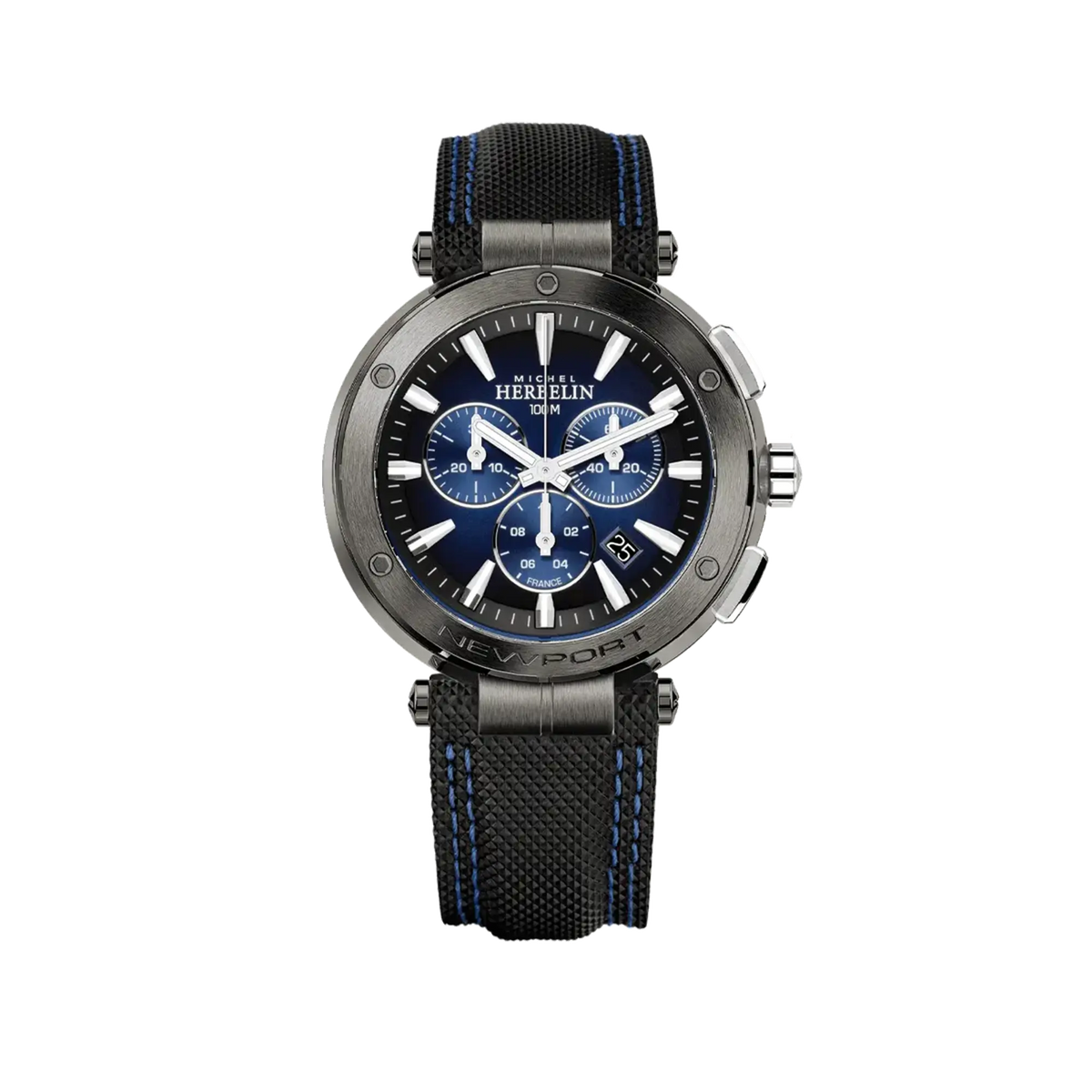 ⁣⁢Newport cronografo, quadrante blu dégradé, cassa tonda in acciaio, cinturino in pelle⁤⁣